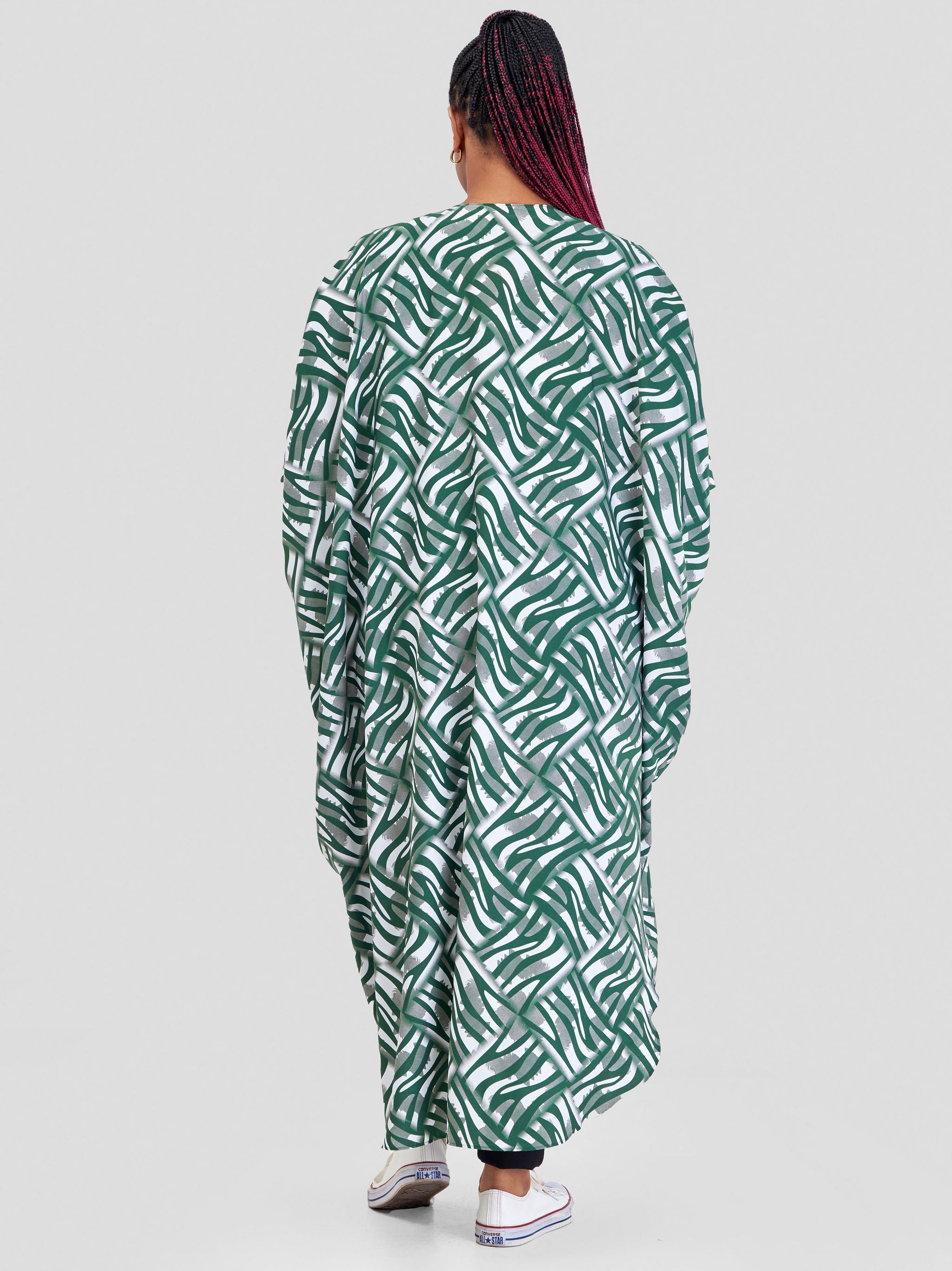 Vivo Malindi Maxi Kimono - Green / Grey Abstract Print