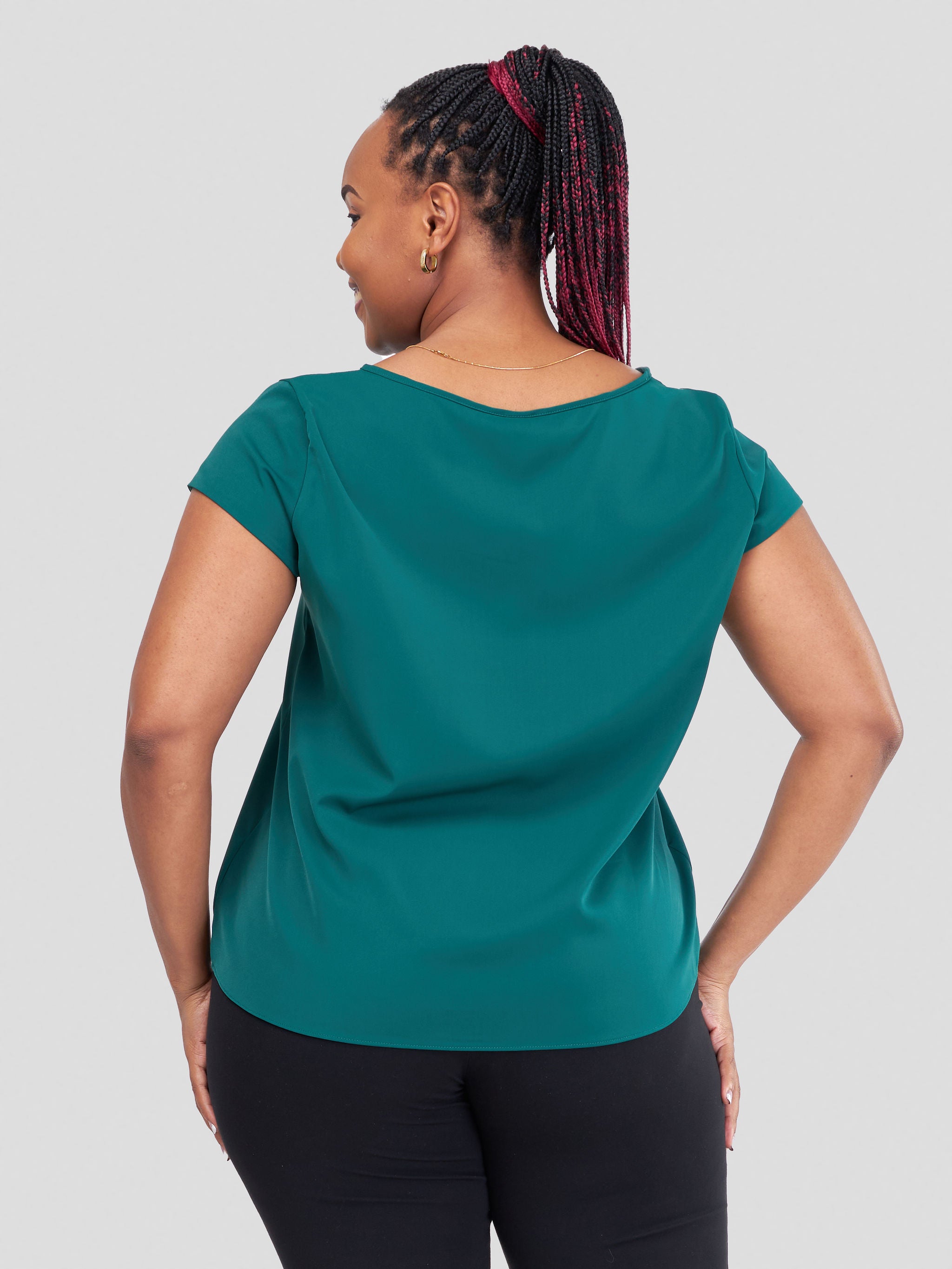 Vivo Basic Crepe Cap Sleeved Top - Dark Green
