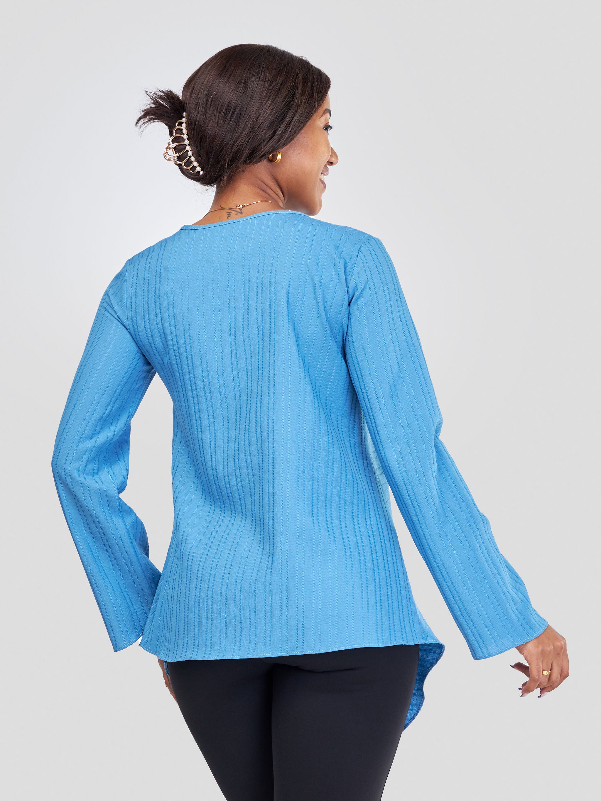 Vivo Mistari Long Sleeved Side Tie Top - Blue