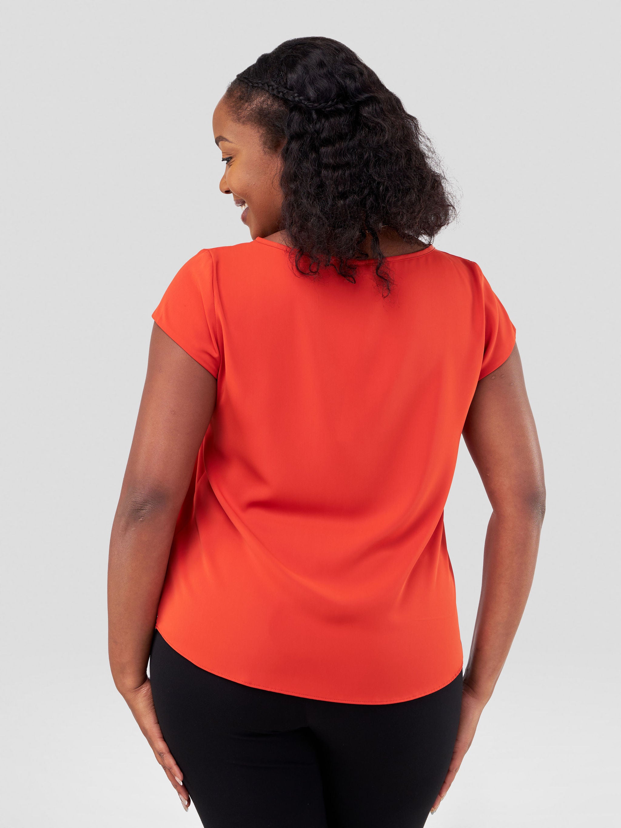 Vivo Basic Crepe Cap Sleeved Top - Orange