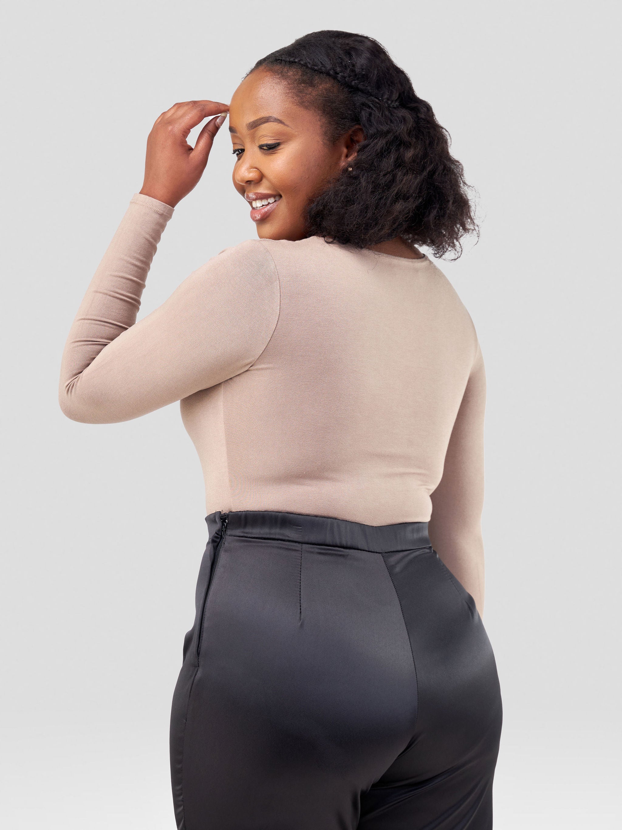 Vivo Basic Double Layered Long Sleeved Bodysuit - Taupe