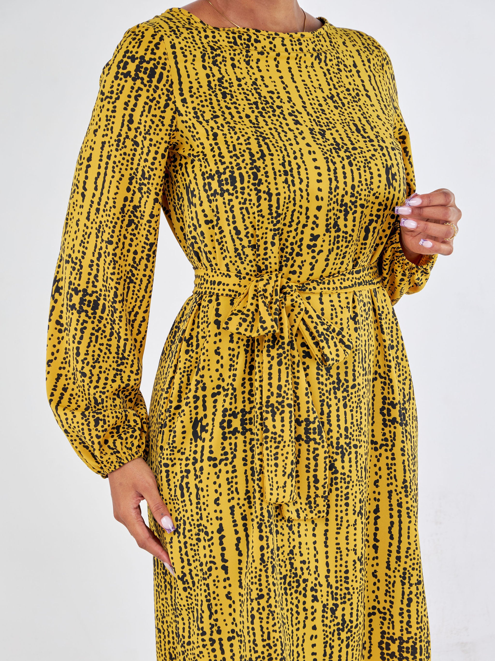 Vivo Zawadi Shift Dress - Mustard / Black Heri Abstract Print