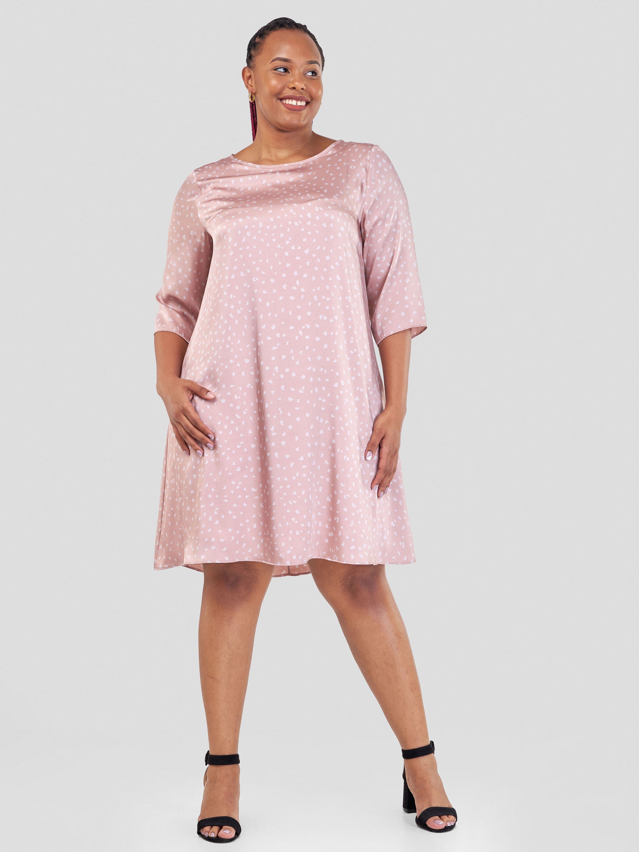 Vivo Ayo Tent Dress - Peach / Off-White Abstract Print