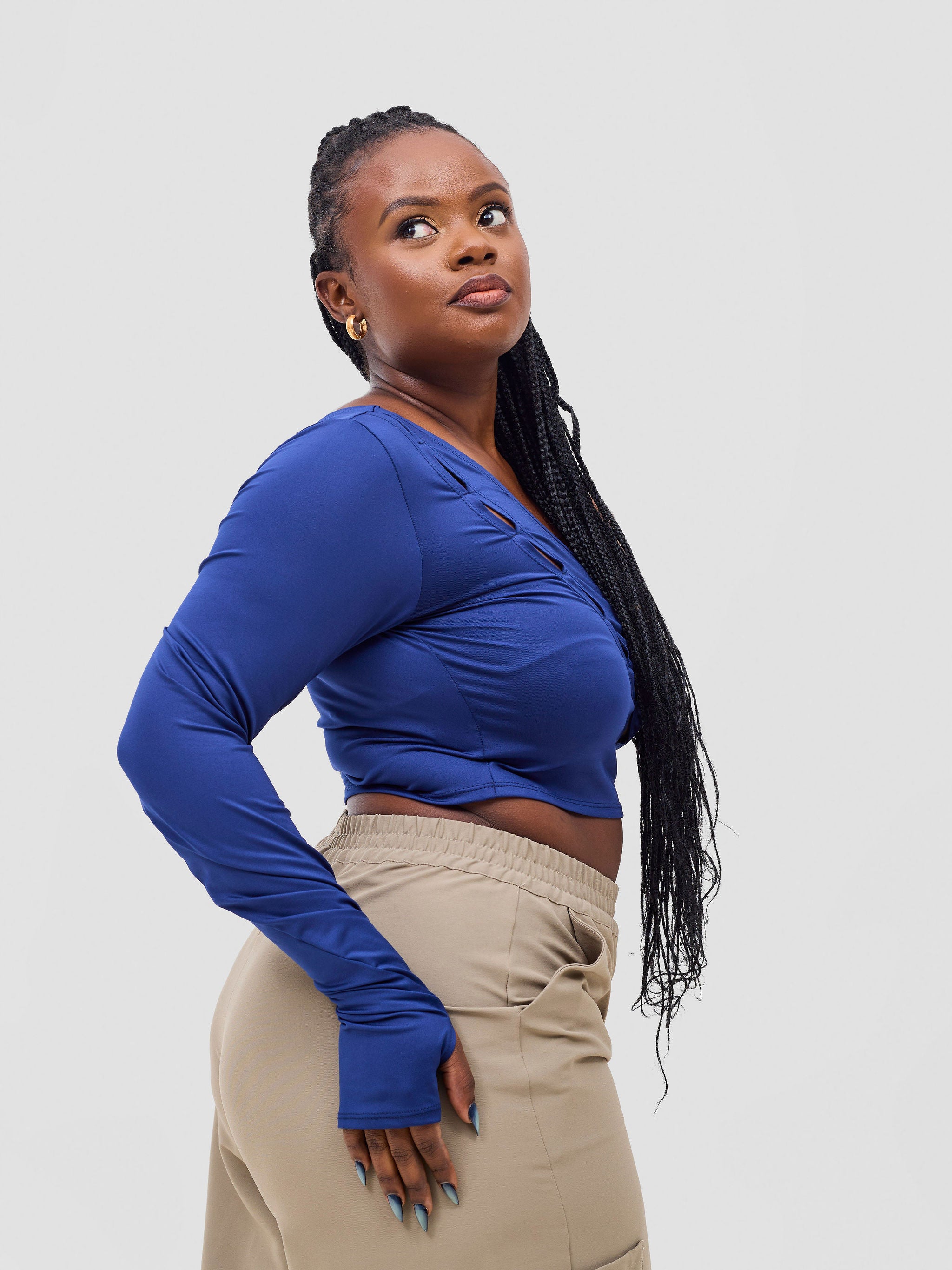 Zoya Temo Asymmetric Front Cut Crop Top - Navy
