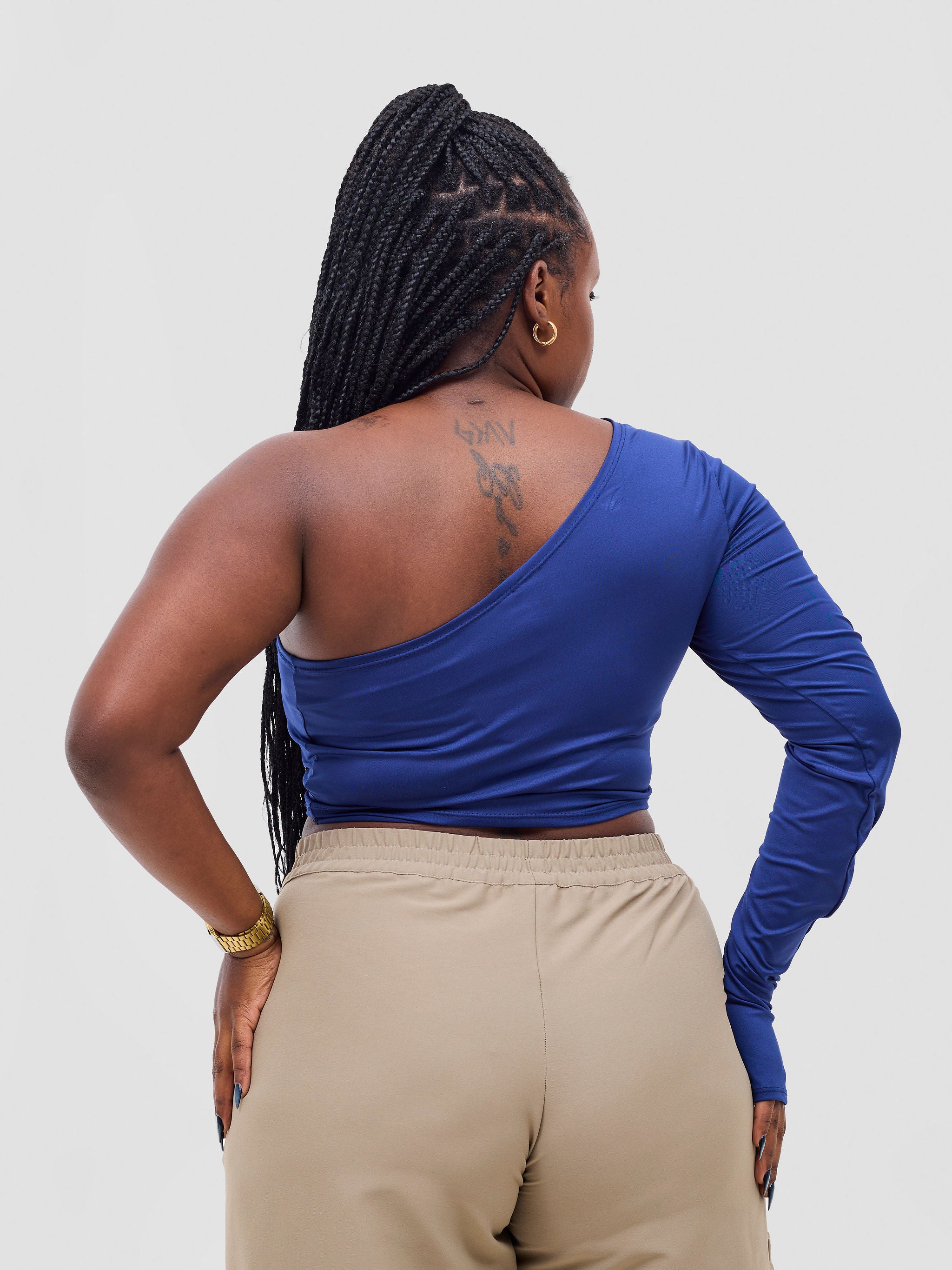 Zoya Temo Asymmetric Front Cut Crop Top - Navy