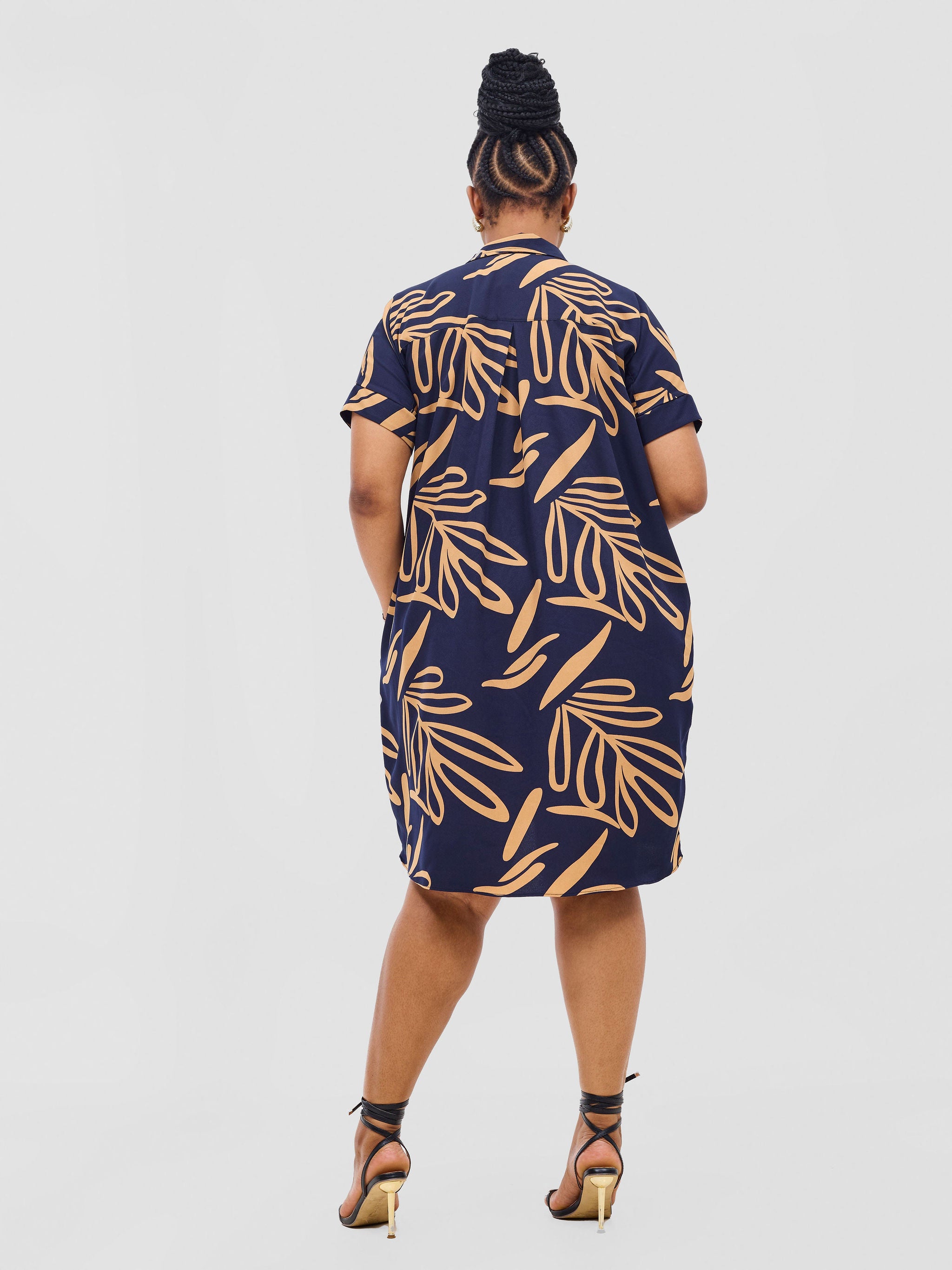 Vivo Reba Drop Shoulder Shirt Dress  - Dark Navy / Tan Print