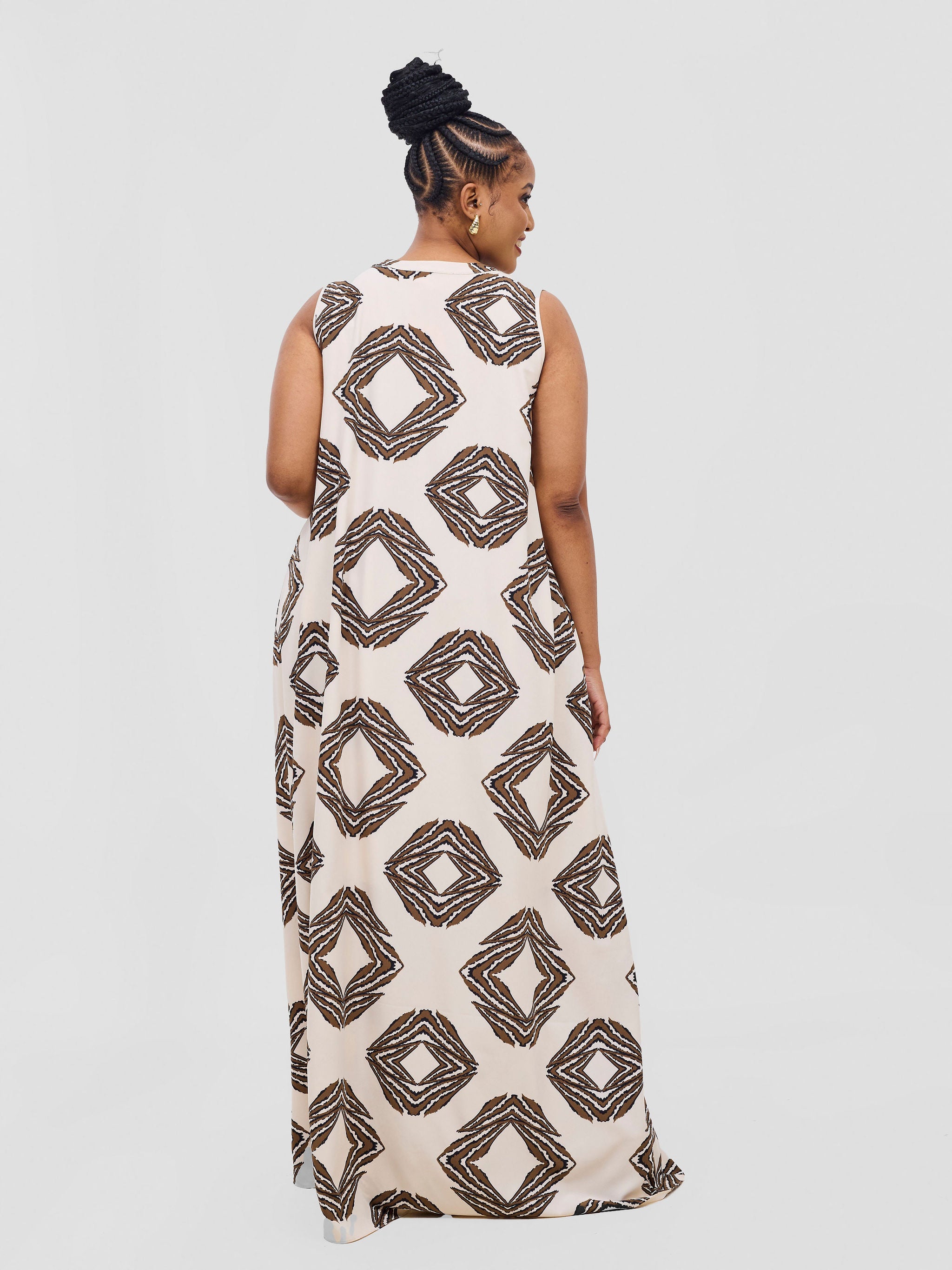 Vivo Ava Tent Maxi Dress - Cream / Brown Print