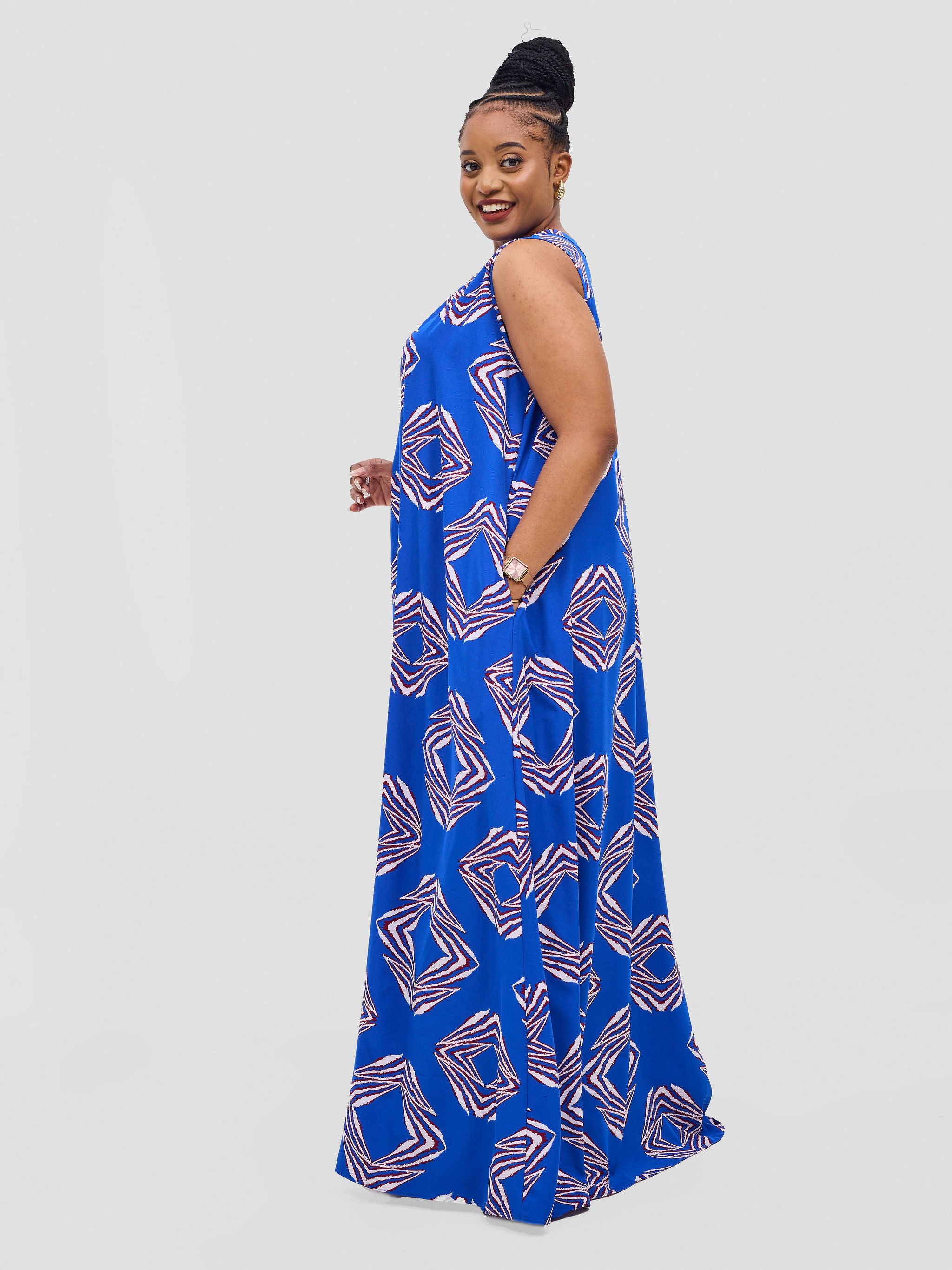 Vivo Ava Tent Maxi Dress - Blue White Print