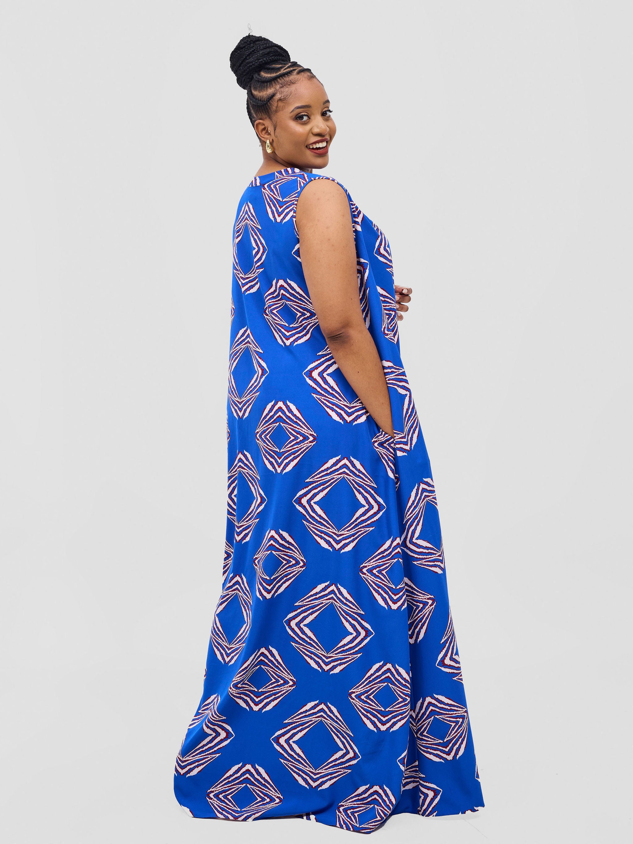 Vivo Ava Tent Maxi Dress - Blue White Print