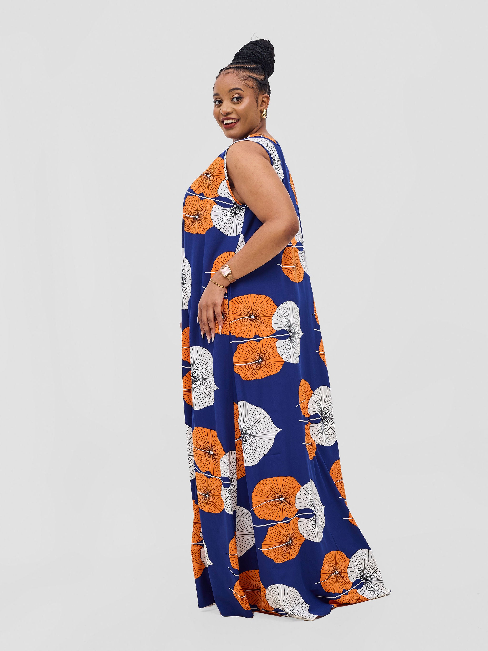 Vivo Ava Tent Maxi Dress - Orange / Off White Print