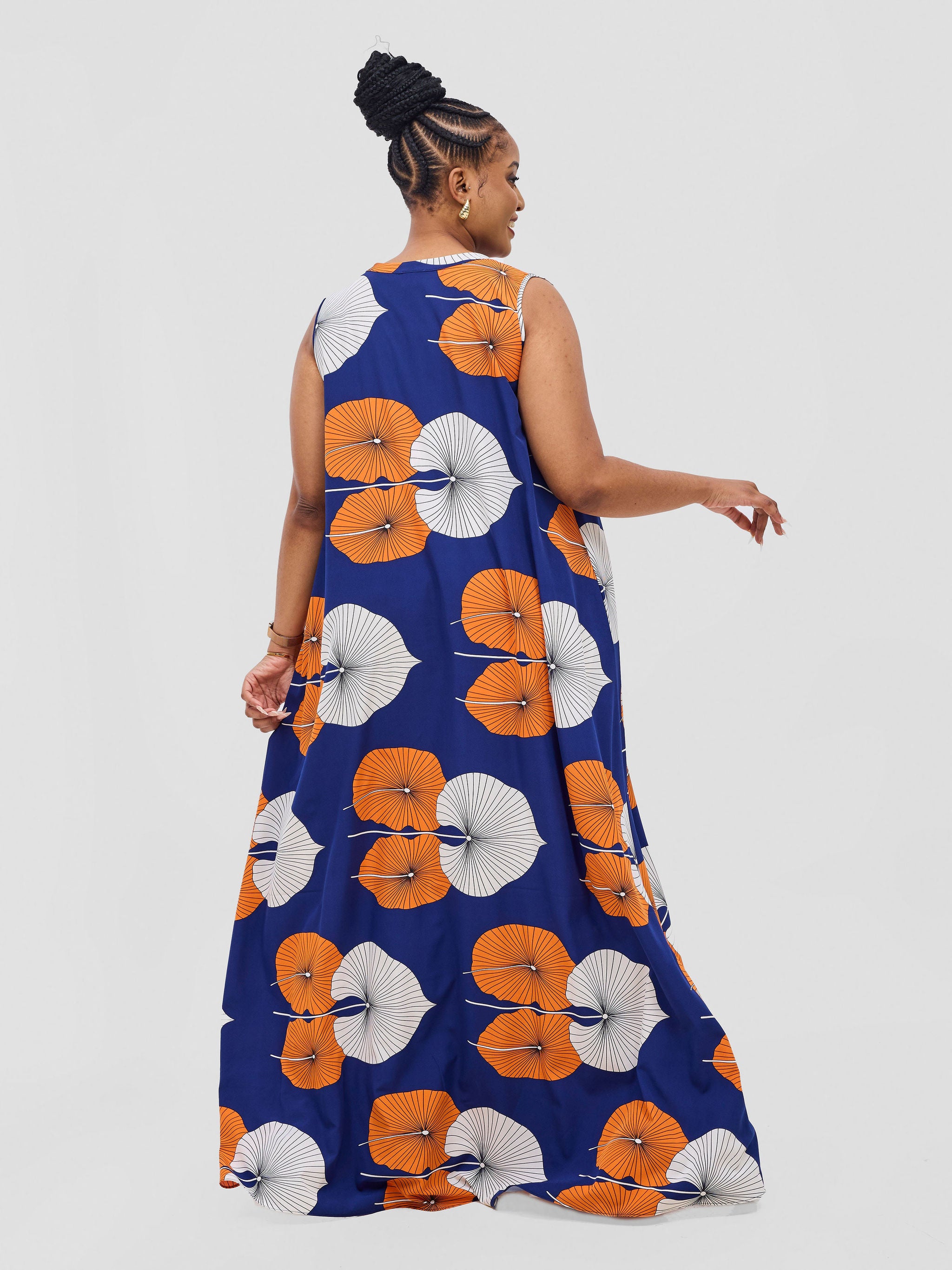 Vivo Ava Tent Maxi Dress - Orange / Off White Print