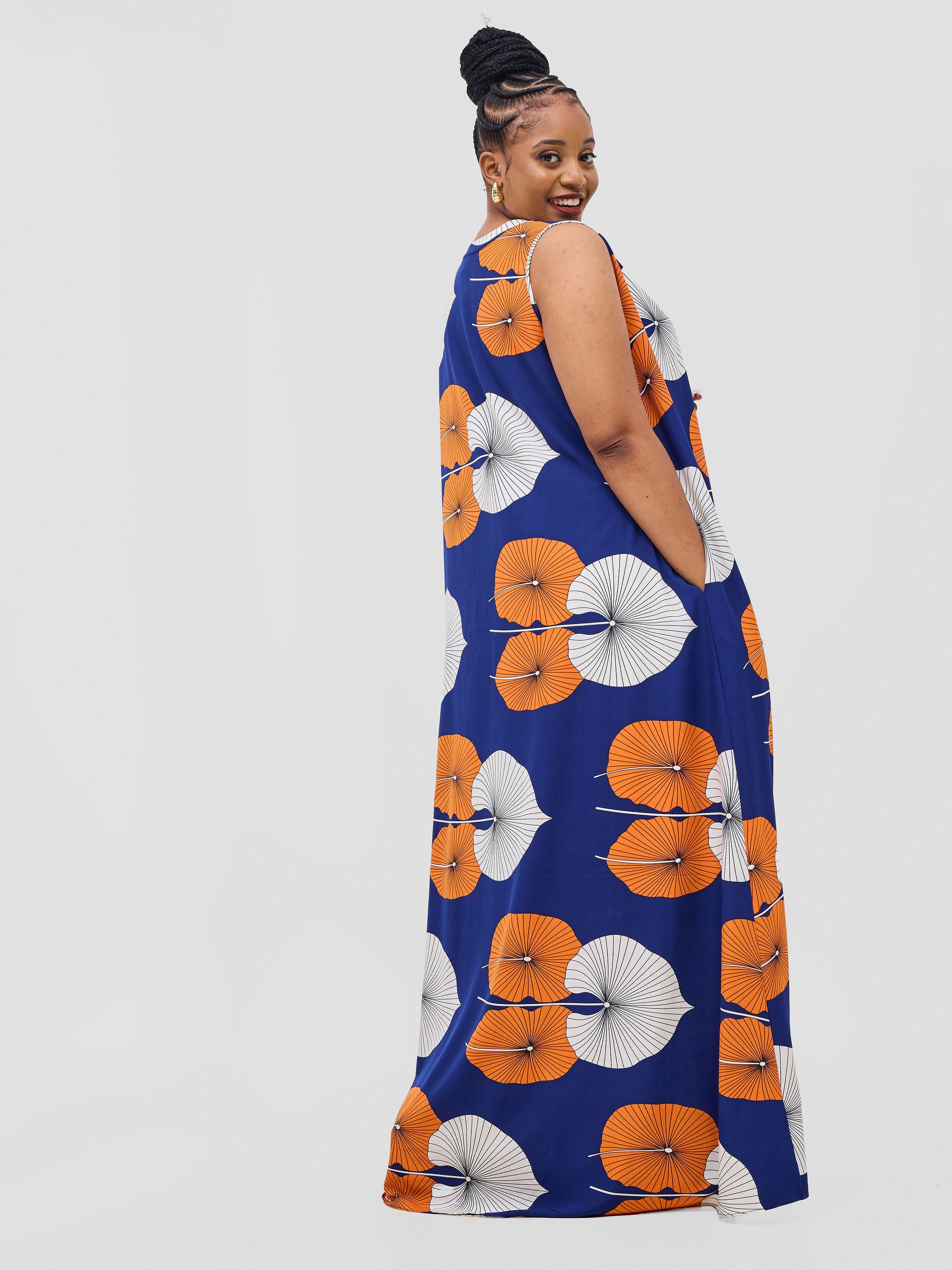 Vivo Ava Tent Maxi Dress - Orange / Off White Print