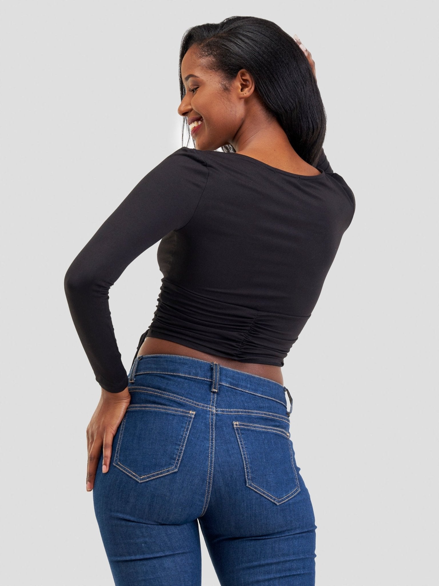 Popular 21 Ruched Surplice Top - Black - Shopzetu