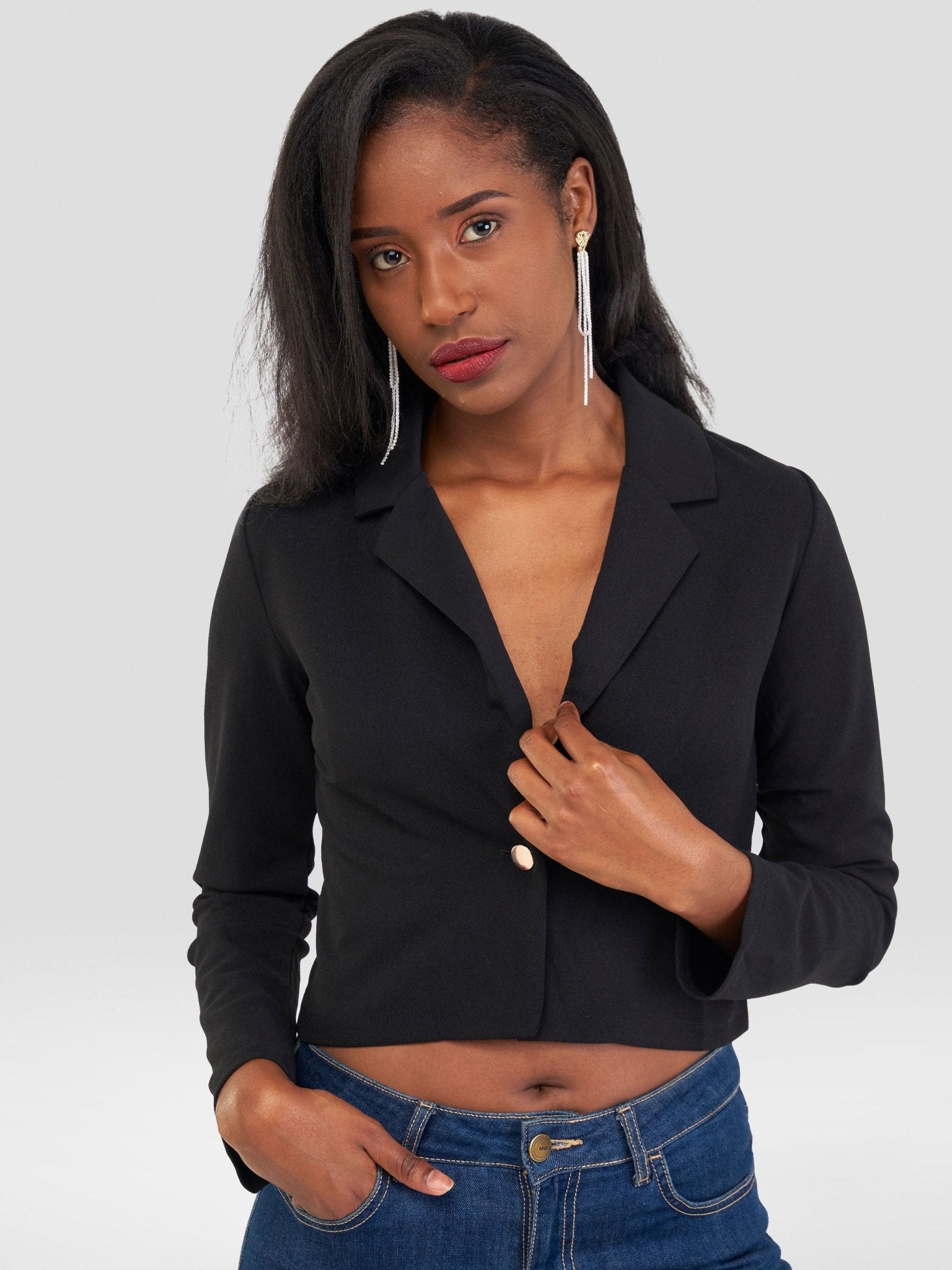 Popular 21 Class Crop Jacket Blazer - Black - Shopzetu