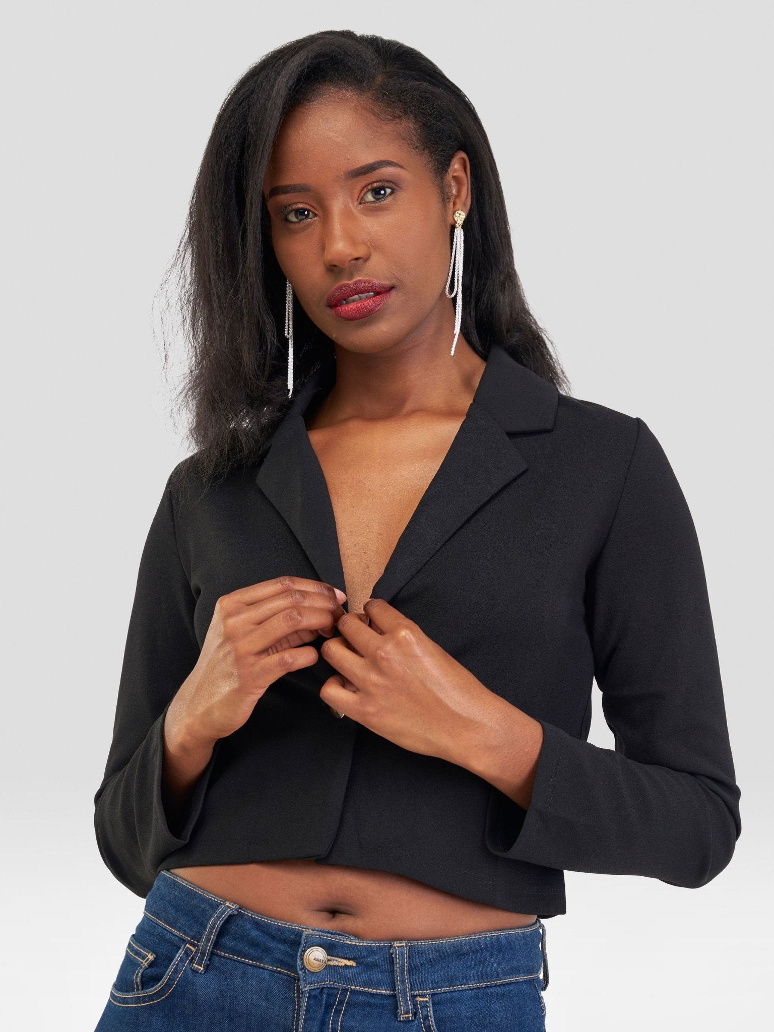 Popular 21 Class Crop Jacket Blazer - Black - Shopzetu