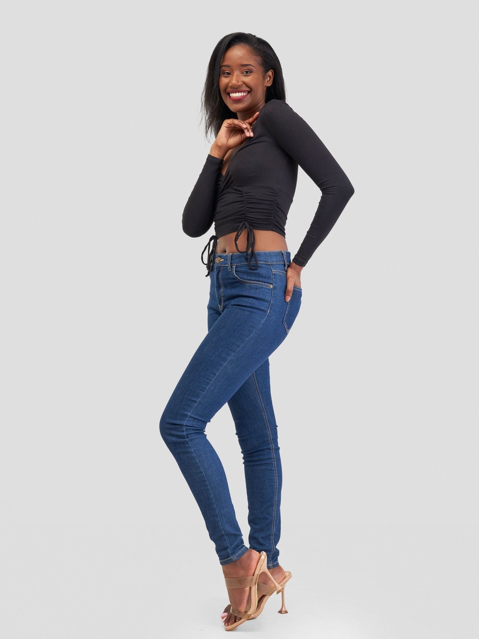 Popular 21 Ruched Surplice Top - Black - Shopzetu