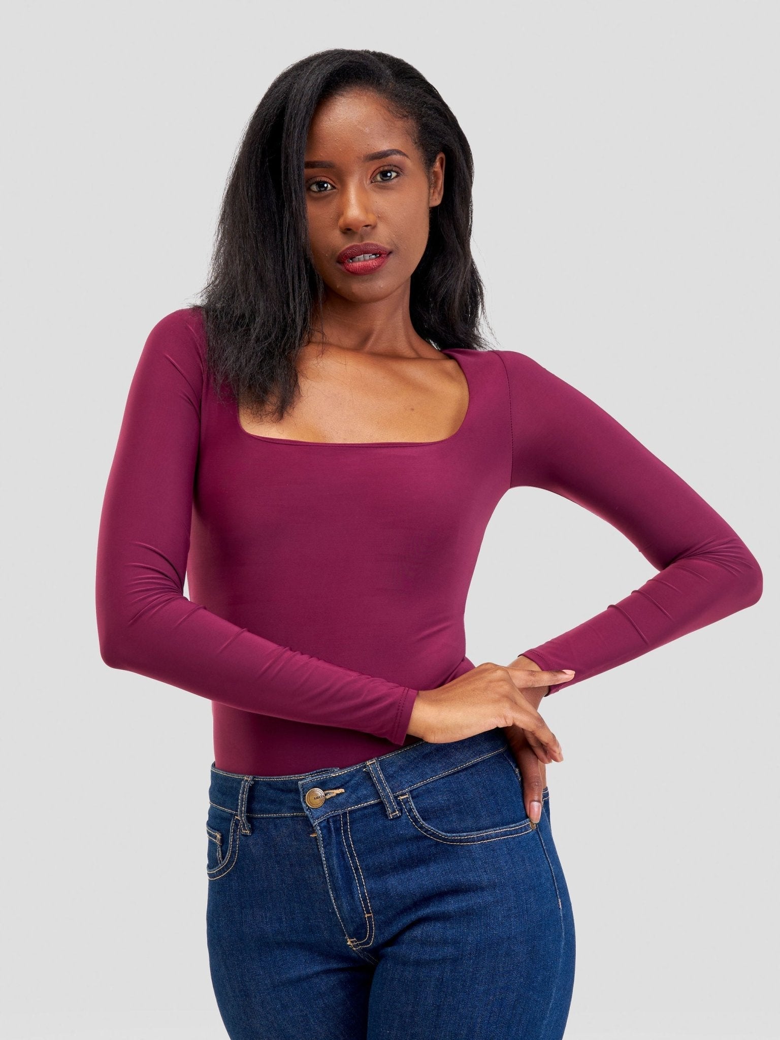 Popular 21 Seamed Detailed Double Layered Bodysuit - Wine - Shopzetu