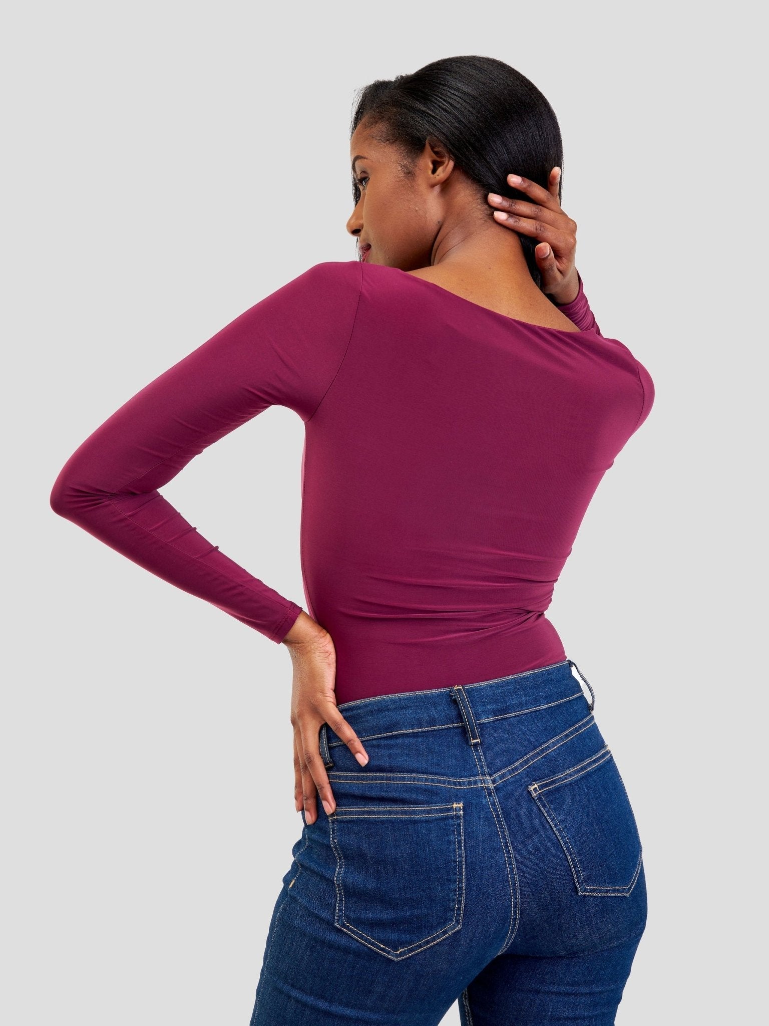 Popular 21 Seamed Detailed Double Layered Bodysuit - Wine - Shopzetu