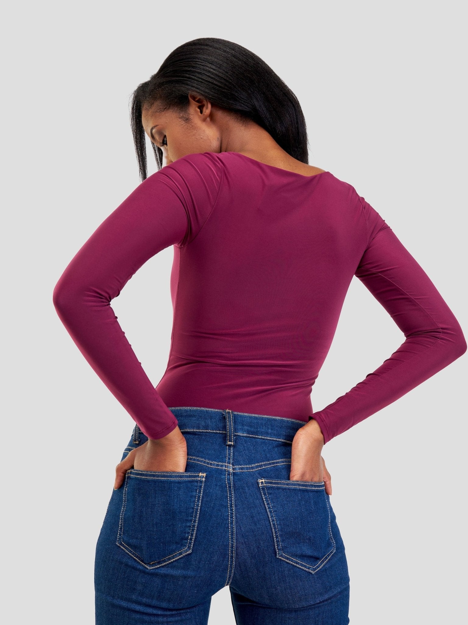 Popular 21 Seamed Detailed Double Layered Bodysuit - Wine - Shopzetu