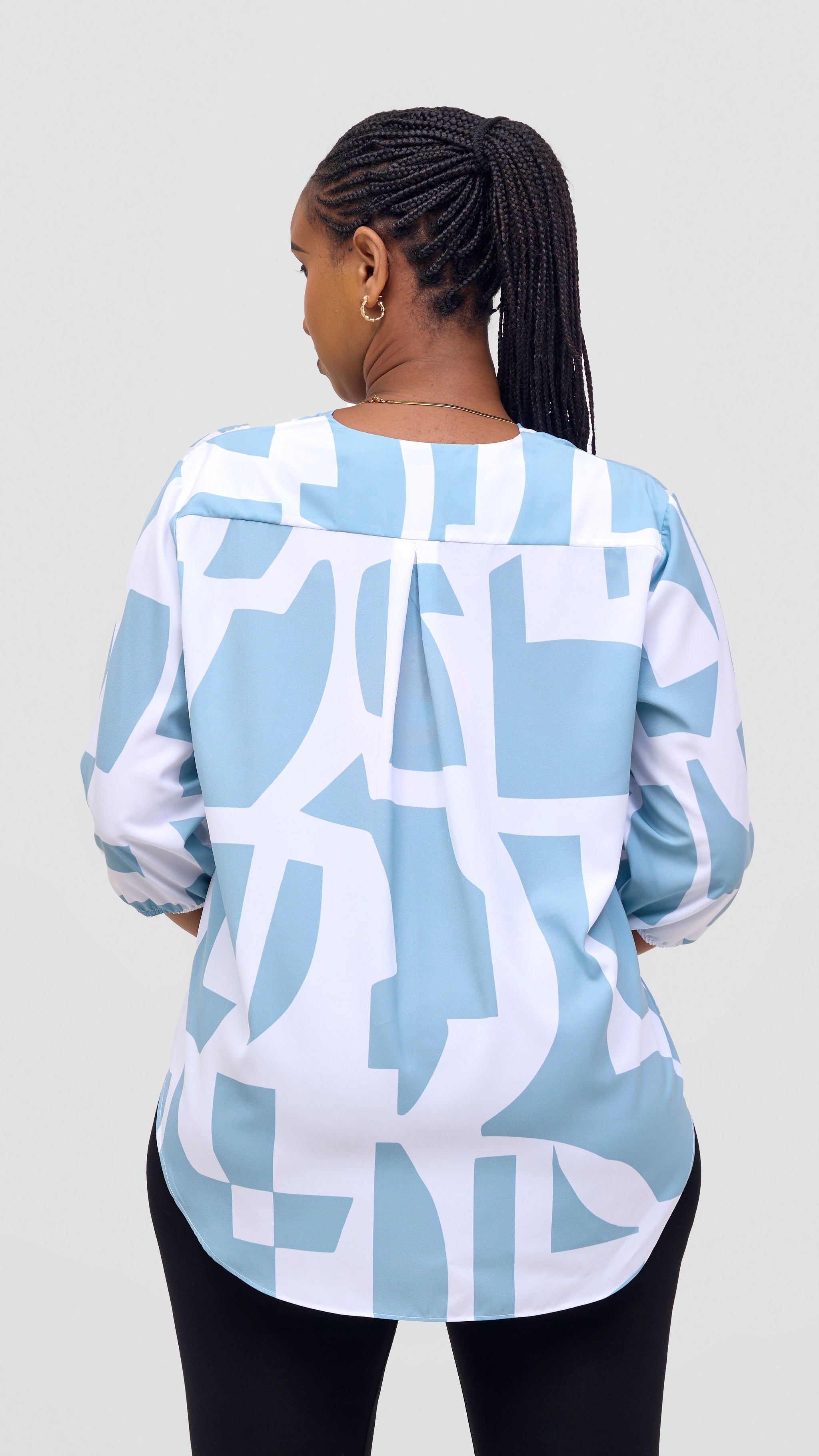 Vivo Dua 3/4 Sleeved V Neck Shirt - White / Mint Dashen Print