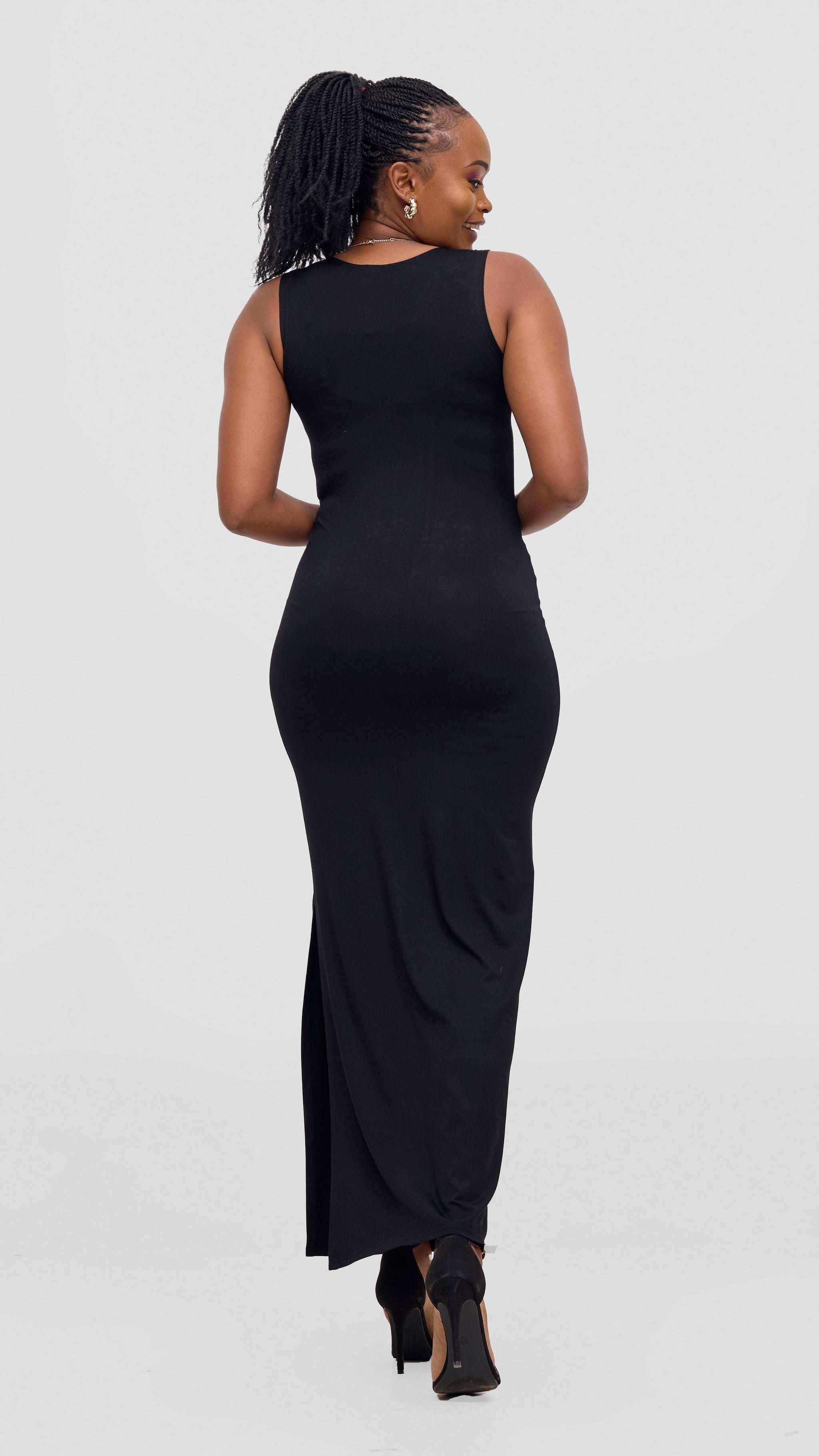 Vivo Ari Sleeveless Straight Maxi Slit Dress - Black