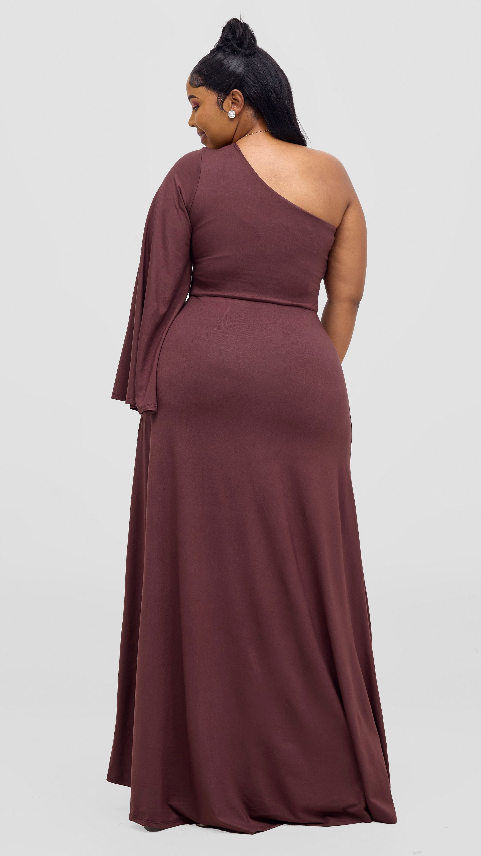 Vivo Ari One Shoulder Maxi Dress - Chocolate Brown