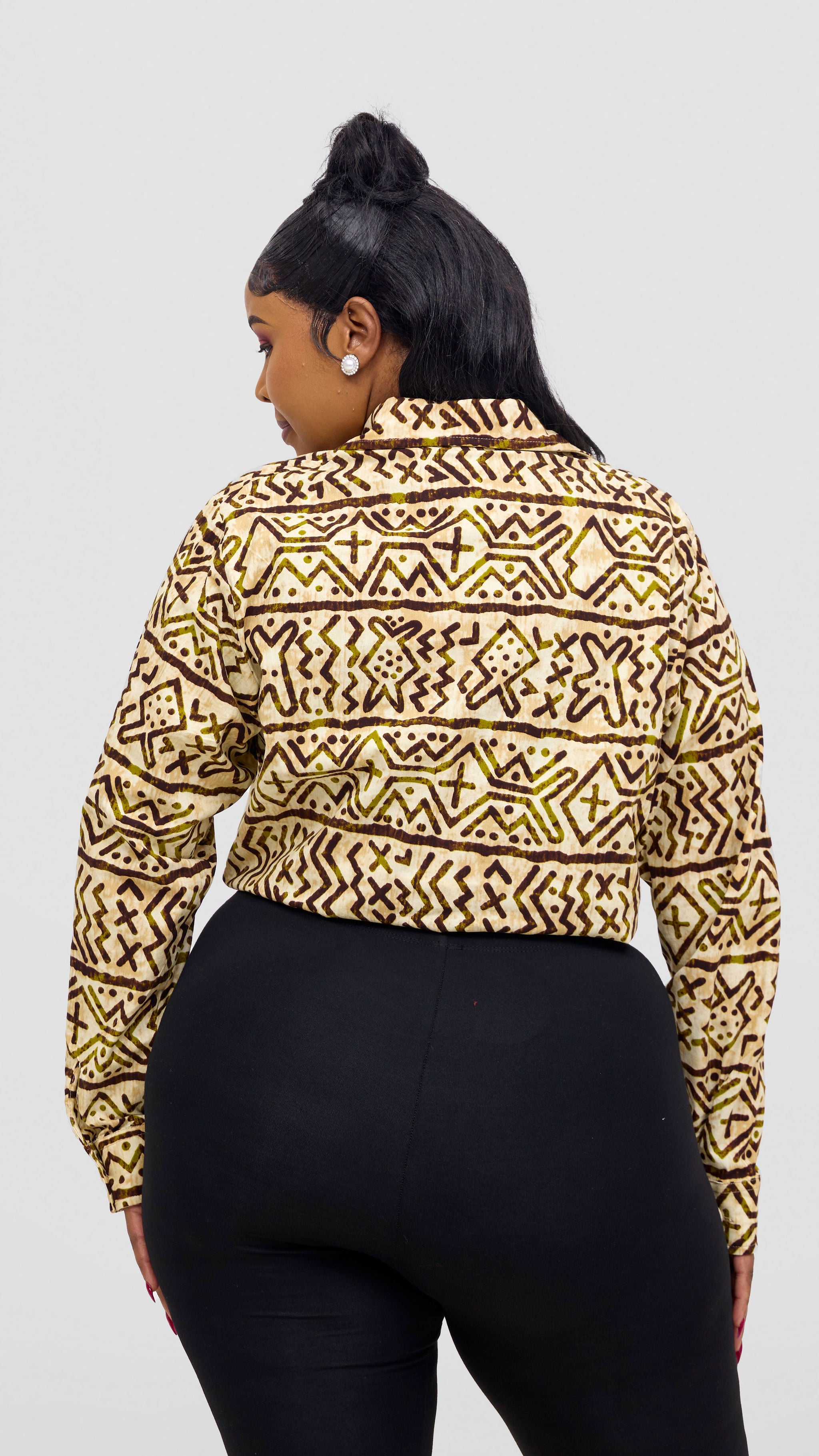 Safari Tara Crop Shacket - Olive / Brown Khoi Print