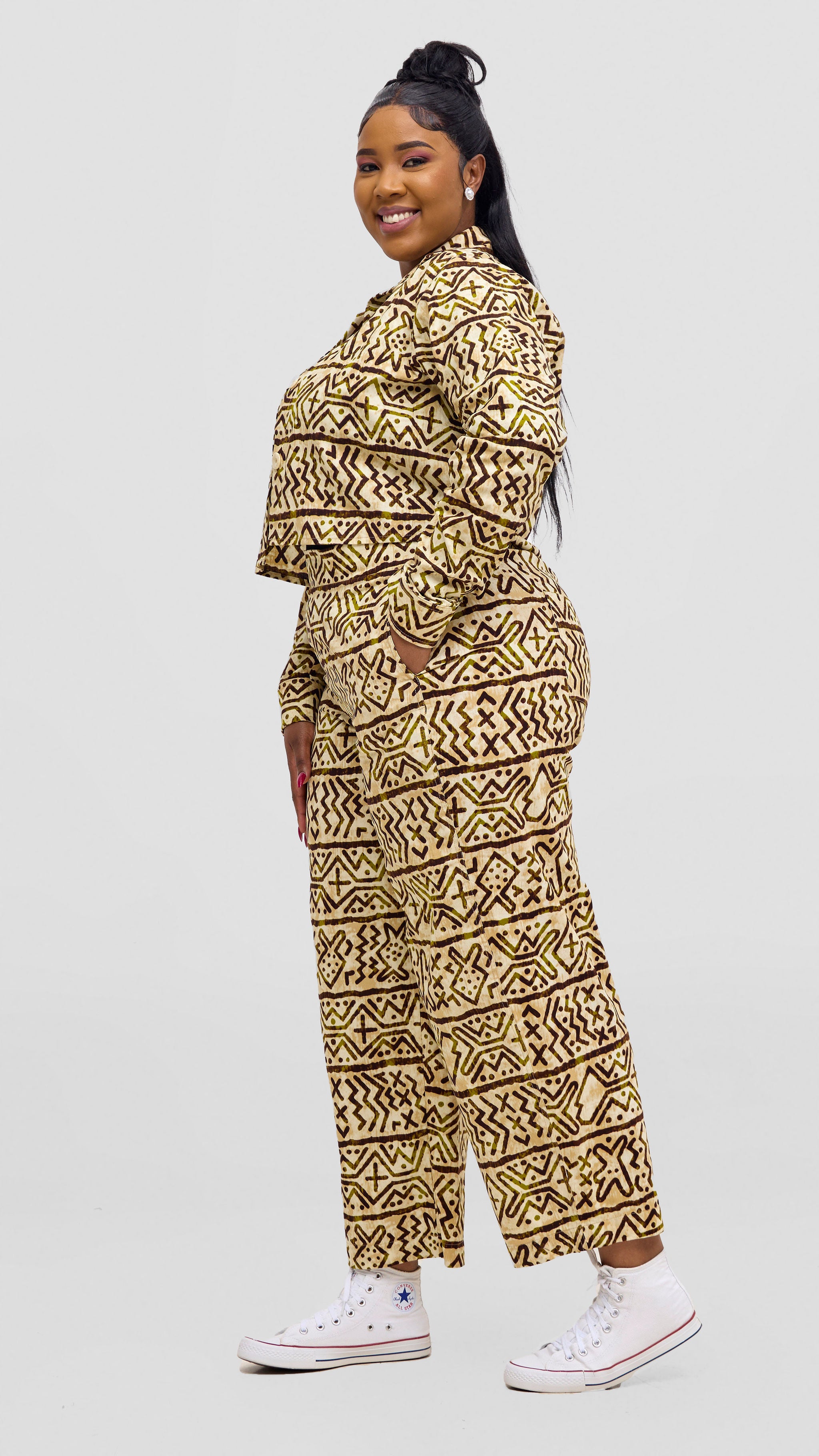 Safari Tara Crop Shacket - Olive / Brown Khoi Print
