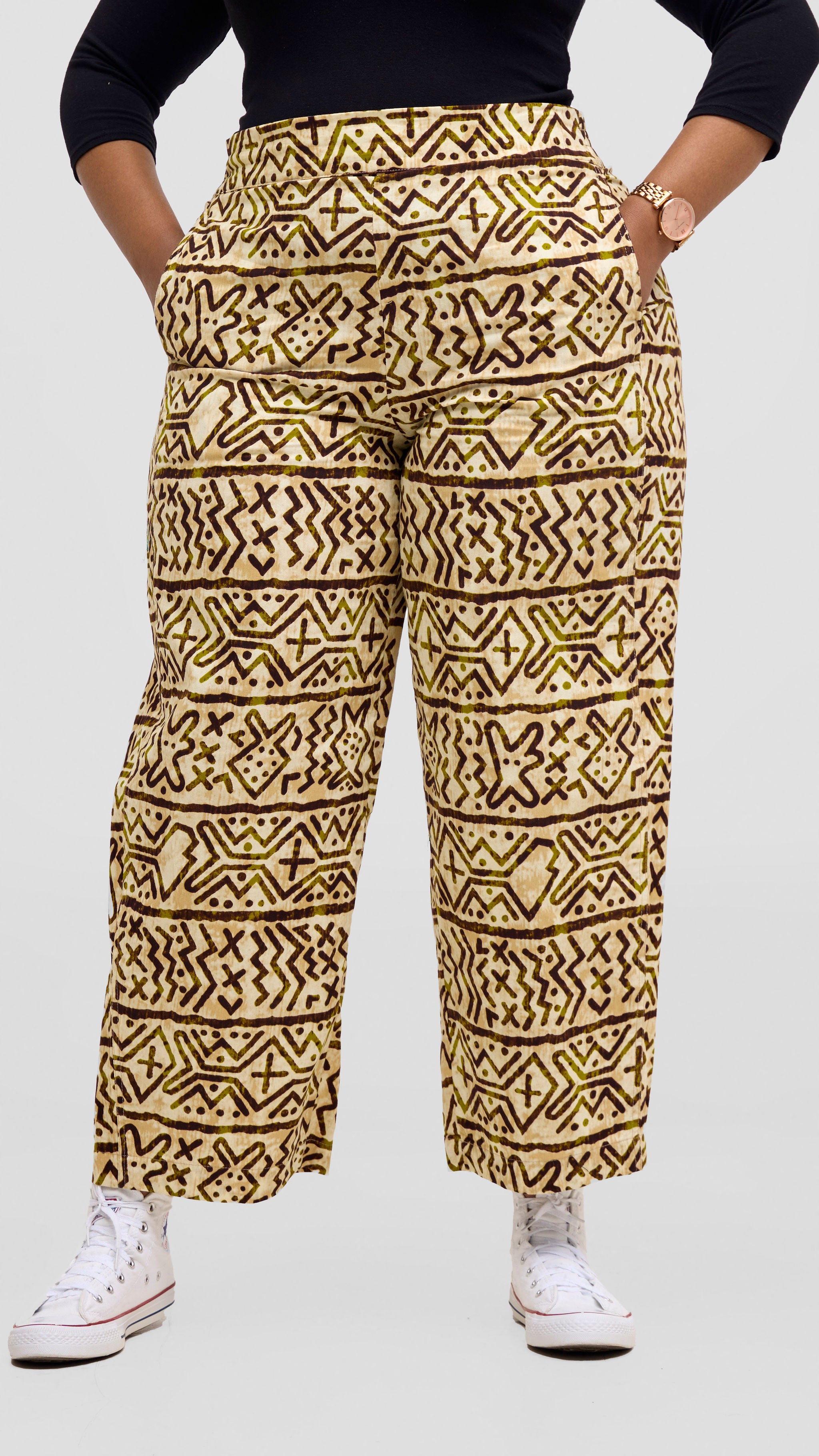 Safari Tara Barell Pants - Olive / Brown Khoi Print