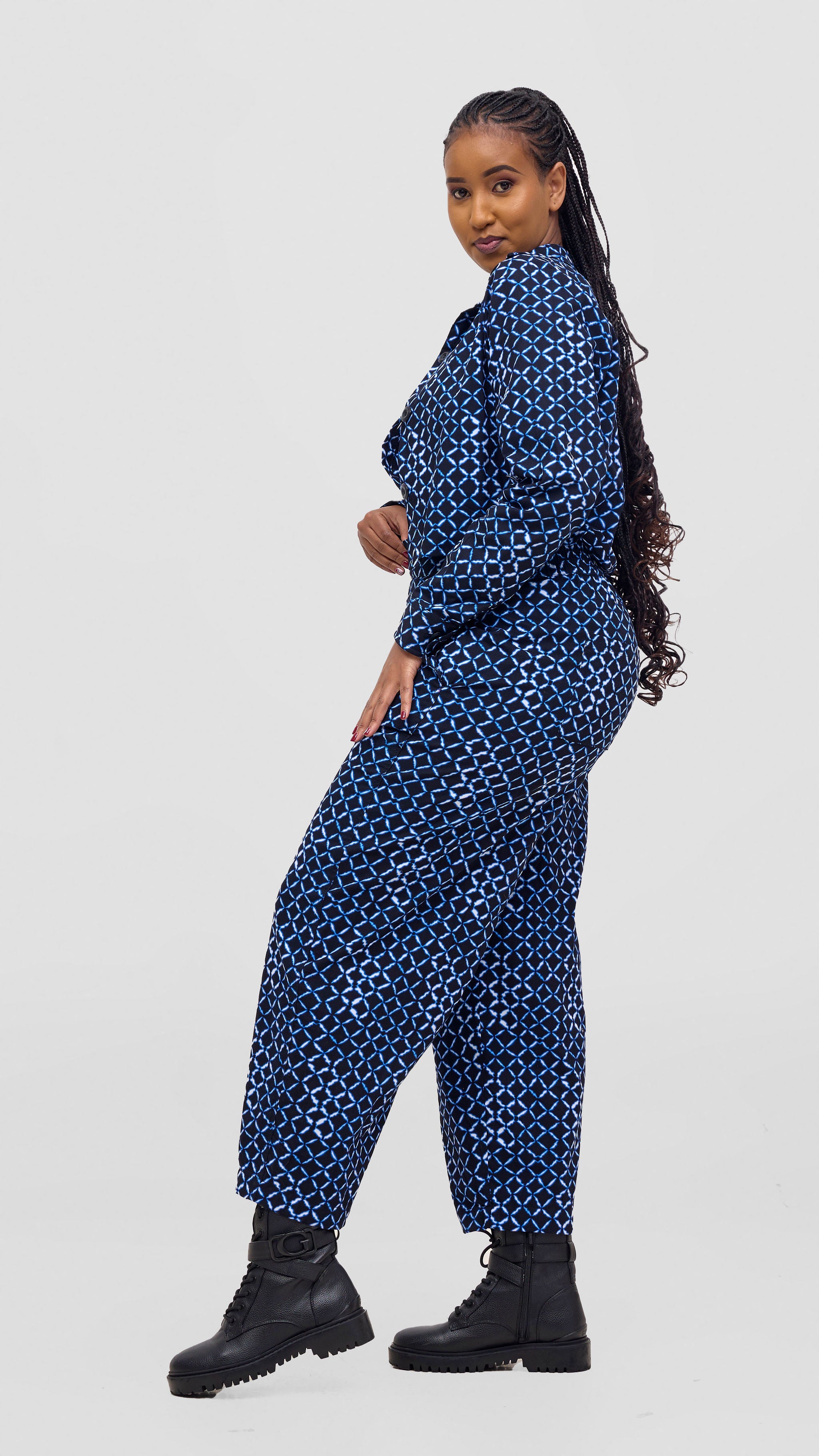 Safari Tara Crop Shacket - Navy / Light Blue Sutu Print
