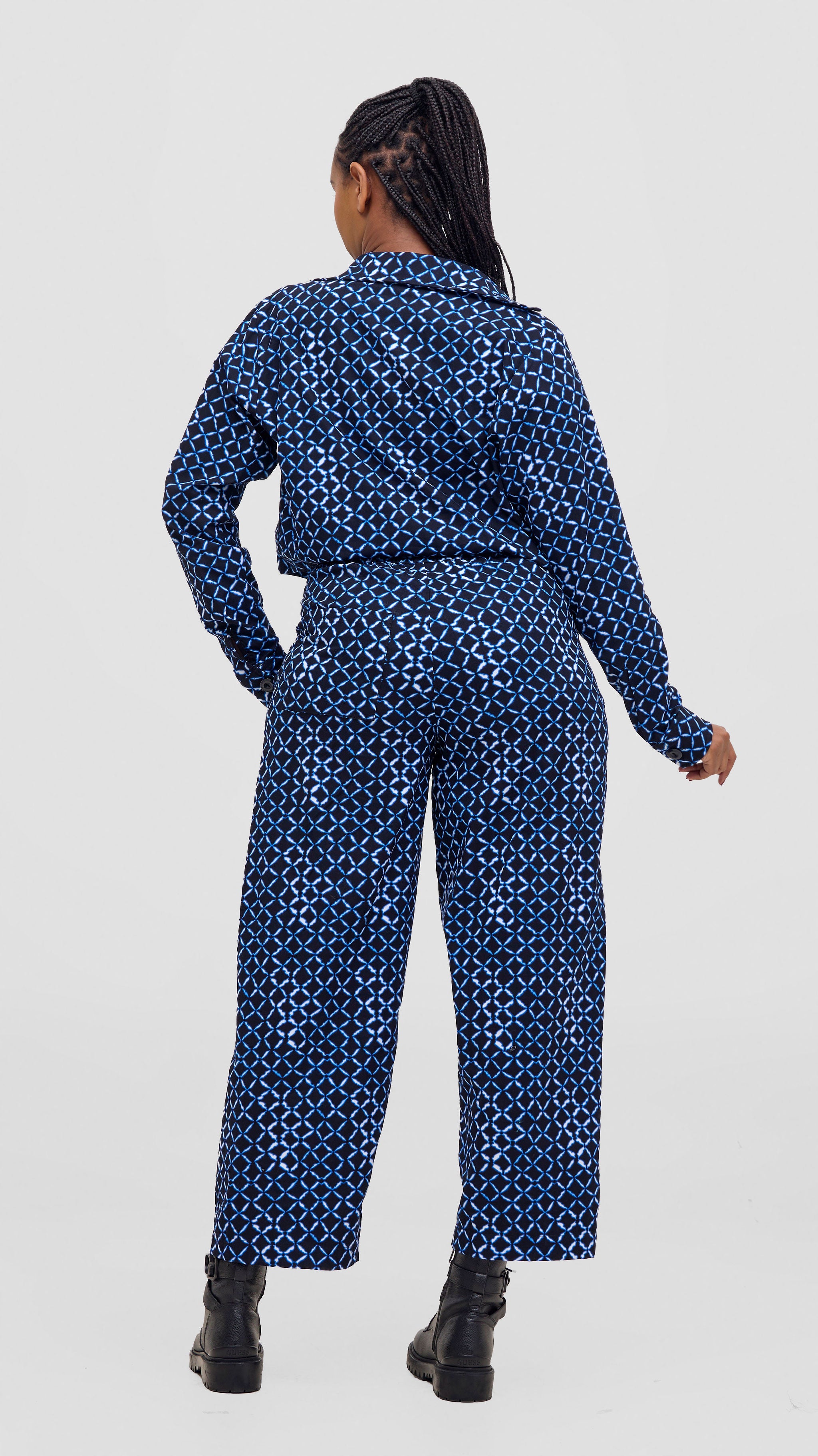 Safari Tara Crop Shacket - Navy / Light Blue Sutu Print