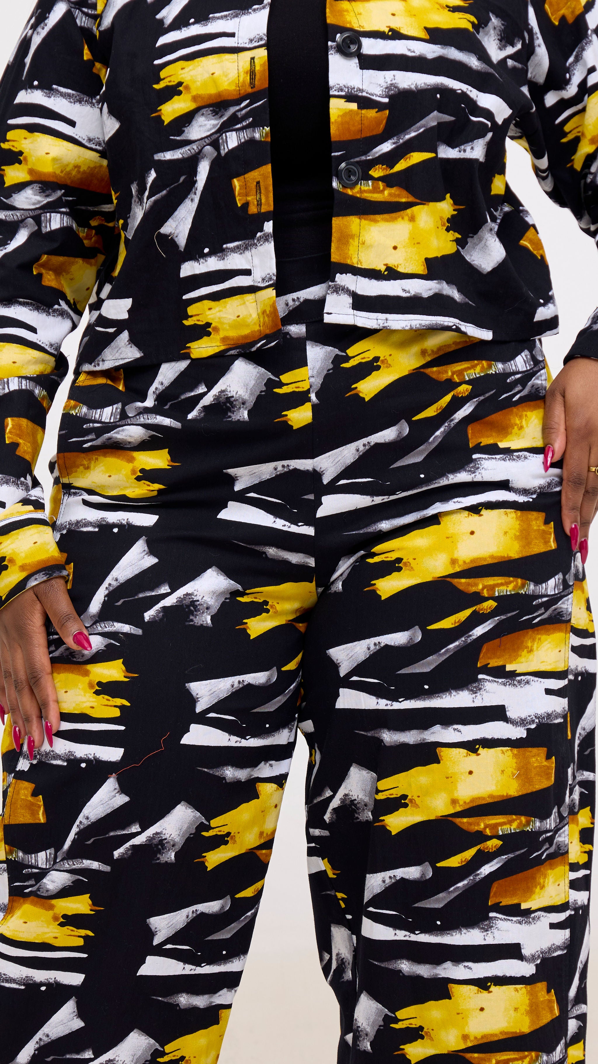 Safari Tara Crop Shacket - Black / Yellow Fali Print