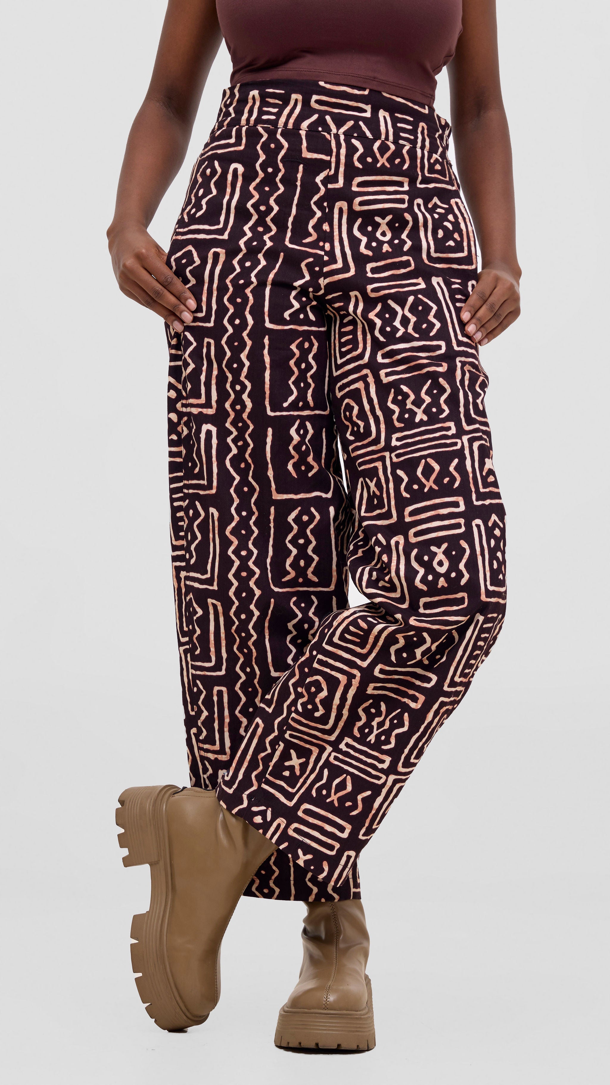 Safari Tara Barrel Pants - Chocolate / Cream Print