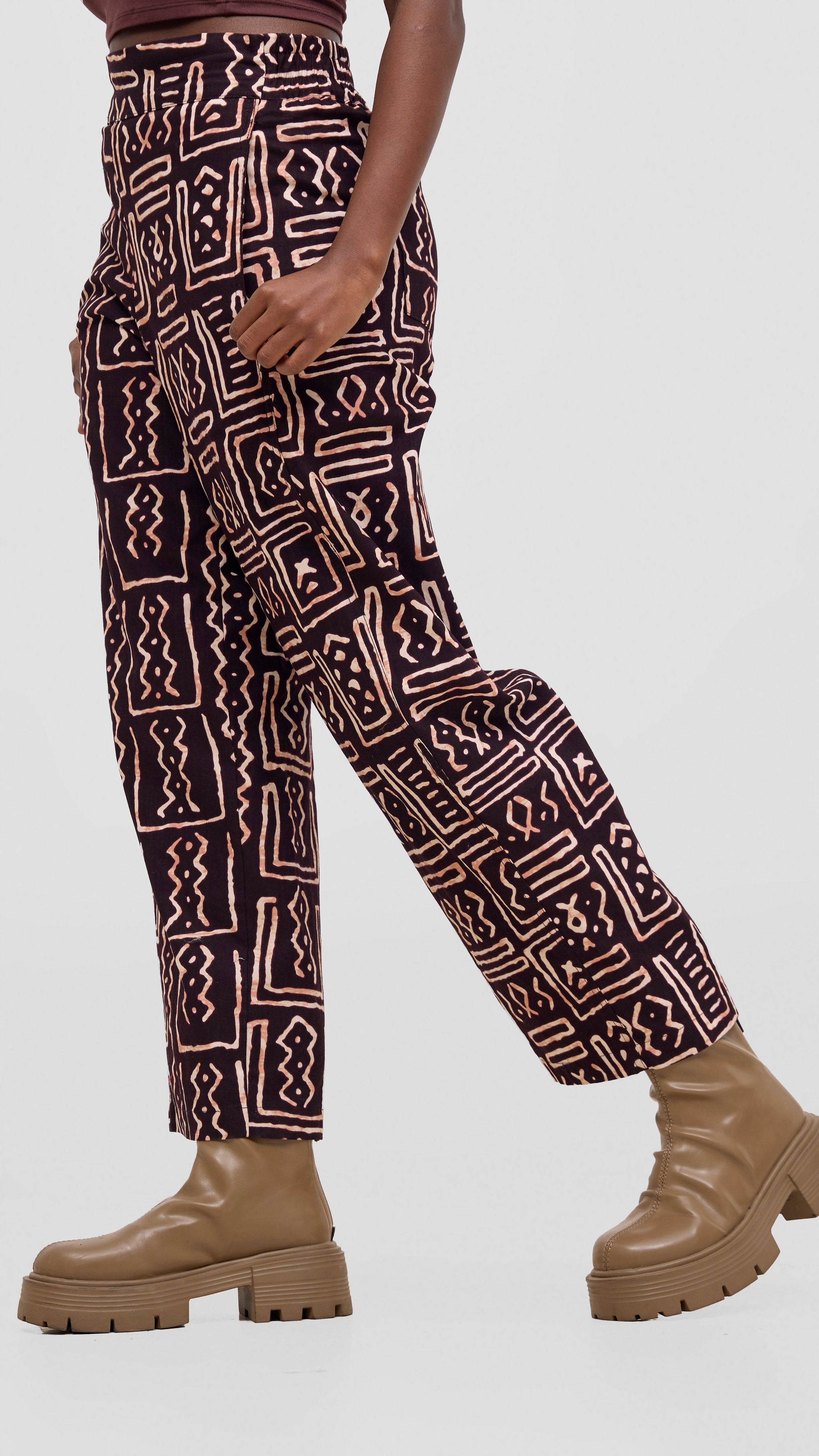 Safari Tara Barrel Pants - Chocolate / Cream Print