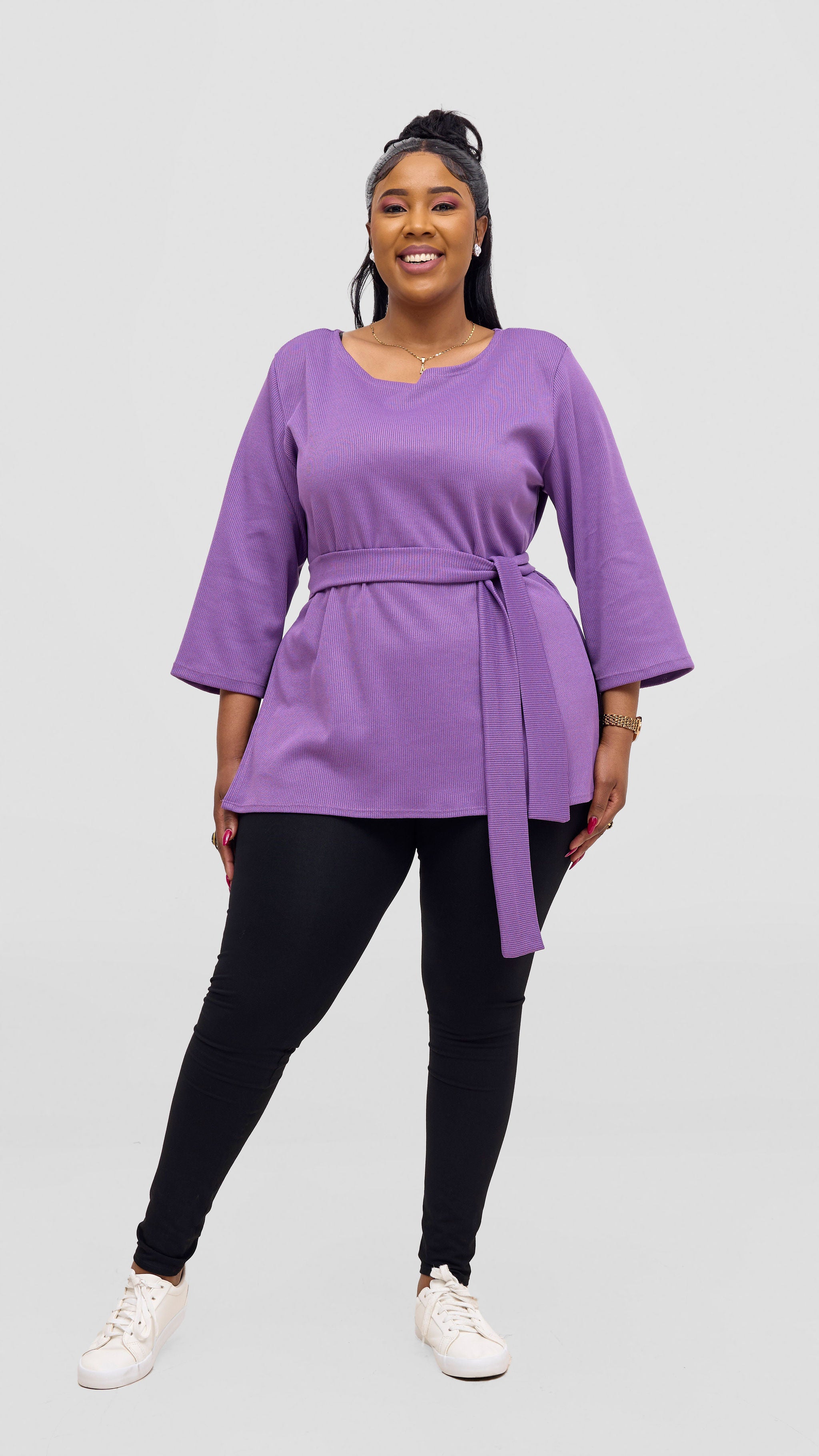 Vivo Rema 3/4 Sleeve Side Slit Tunic Top - Lilac