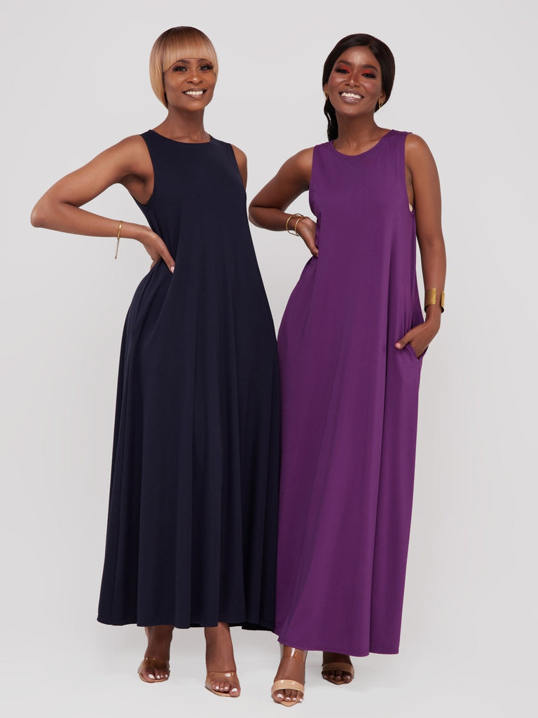 Vivo Basic Sleeveless Kena Tent Maxi Dress - Purple - Shopzetu