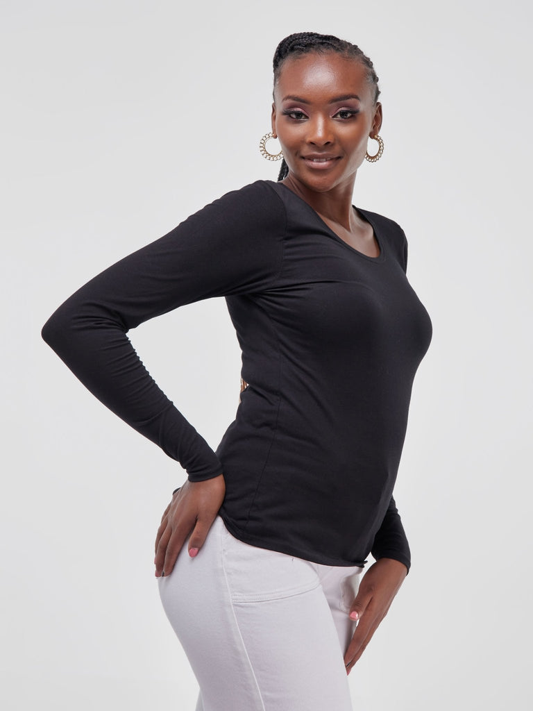 Vivo Basic Long Sleeved Top - Black - Shopzetu