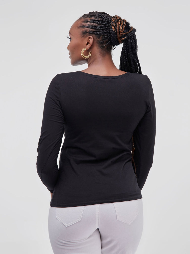 Vivo Basic Long Sleeved Top - Black - Shopzetu