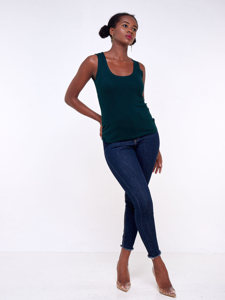 Zoya Basic Val Tank Top - Dark Green - Shopzetu