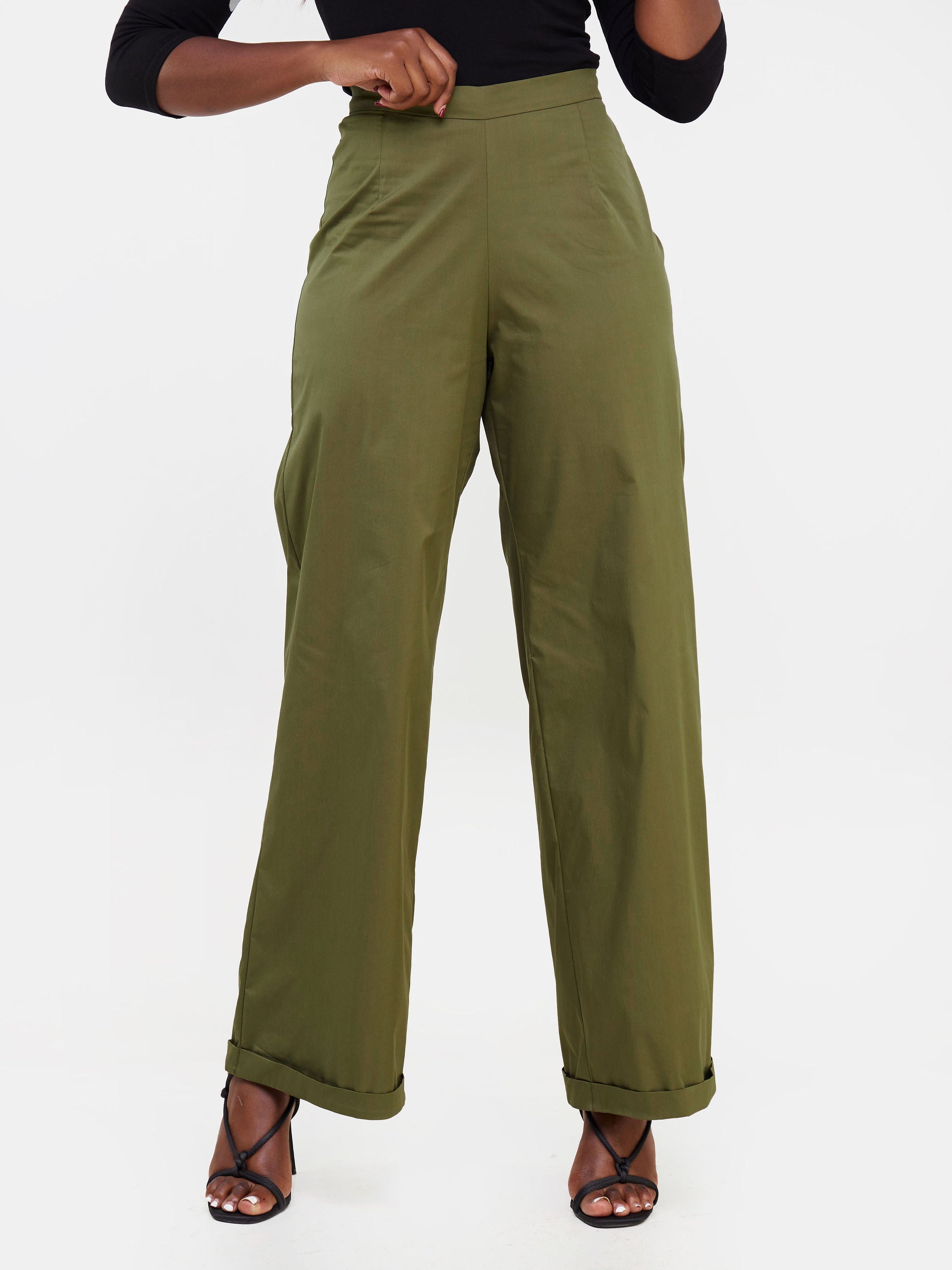 Safari Mali Turn Up Hem Pants - Hunters Green