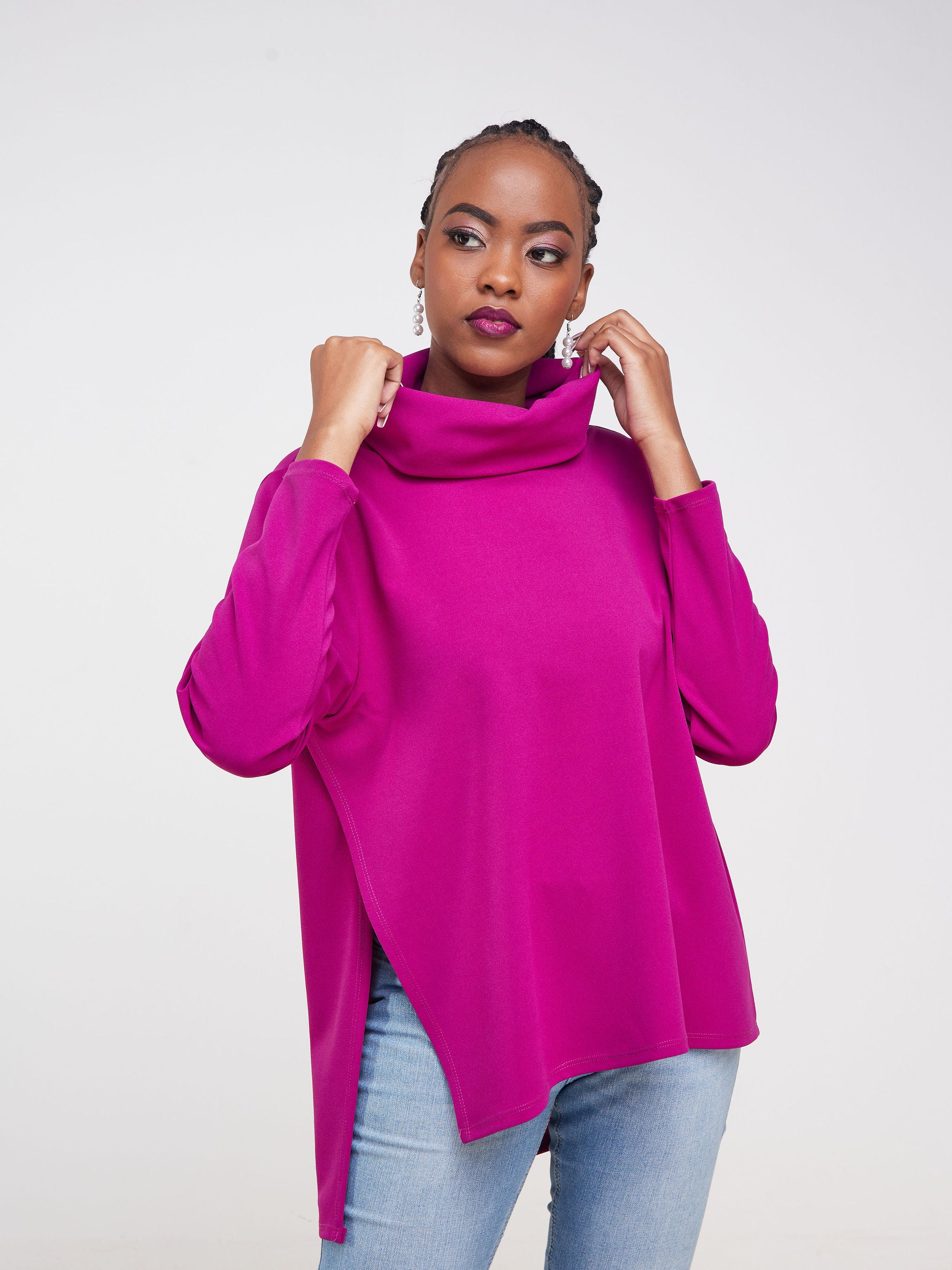 Vivo Basic Cowl Side Slit Top - Pink