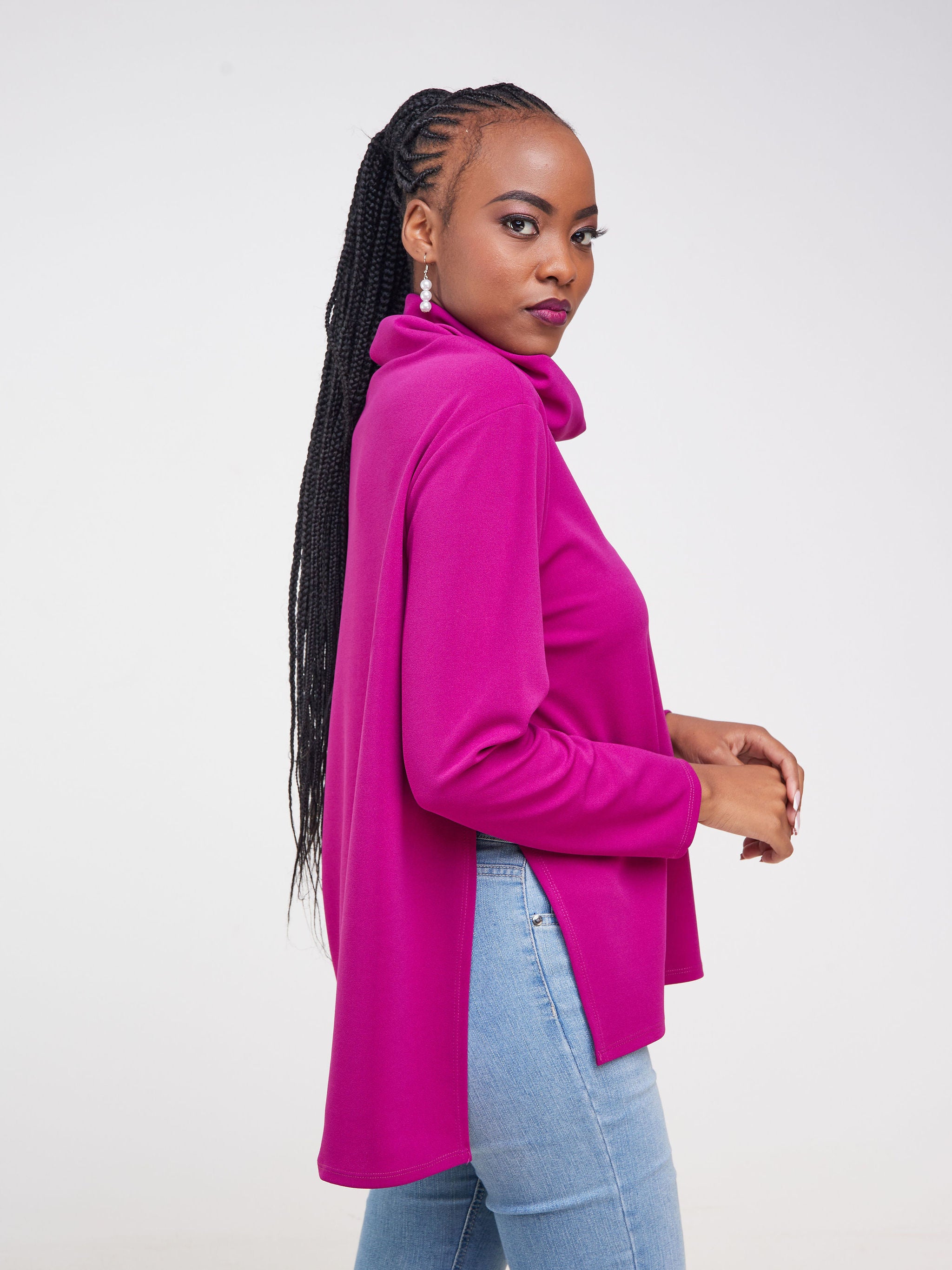 Vivo Basic Cowl Side Slit Top - Pink