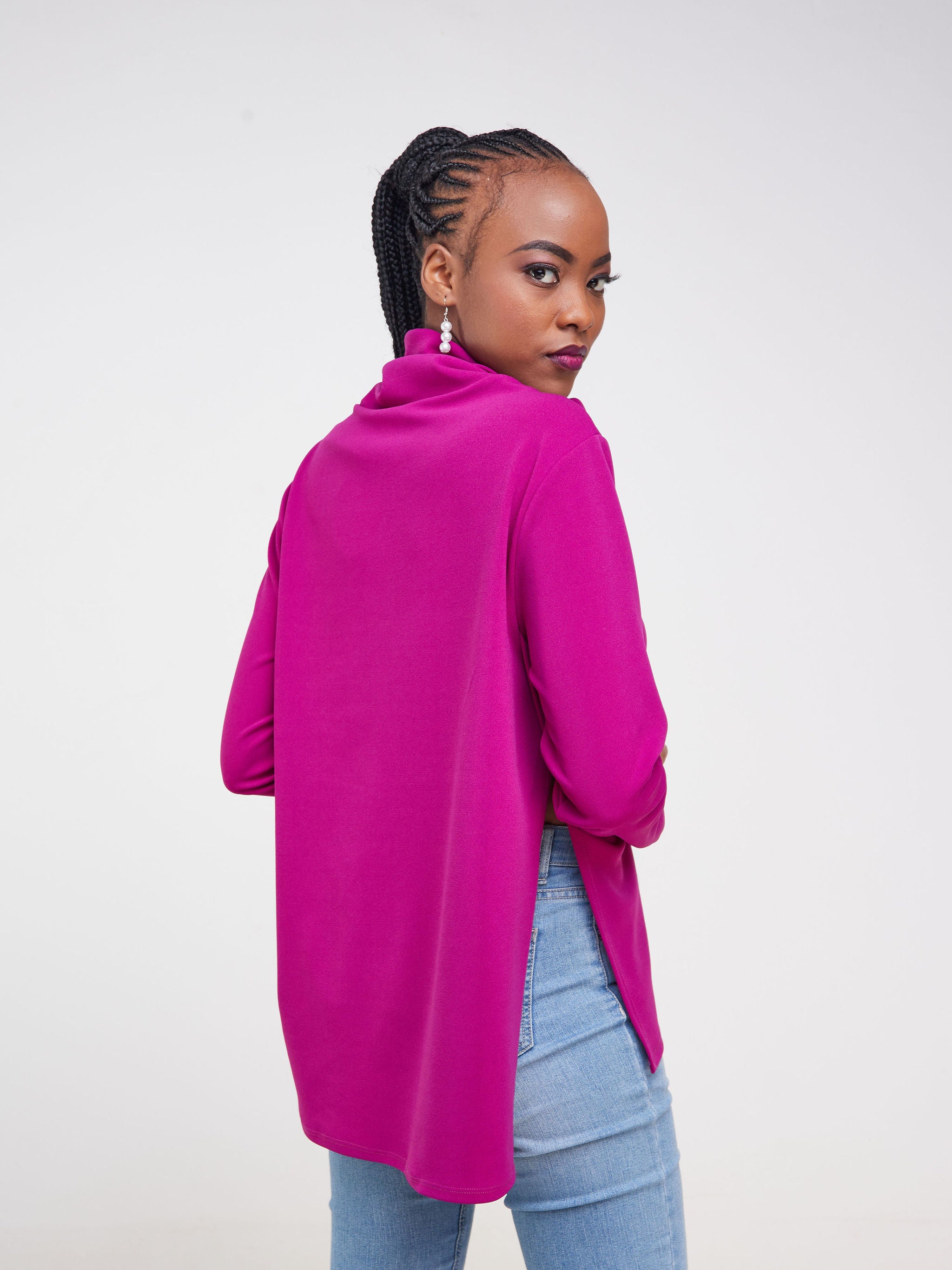 Vivo Basic Cowl Side Slit Top - Pink