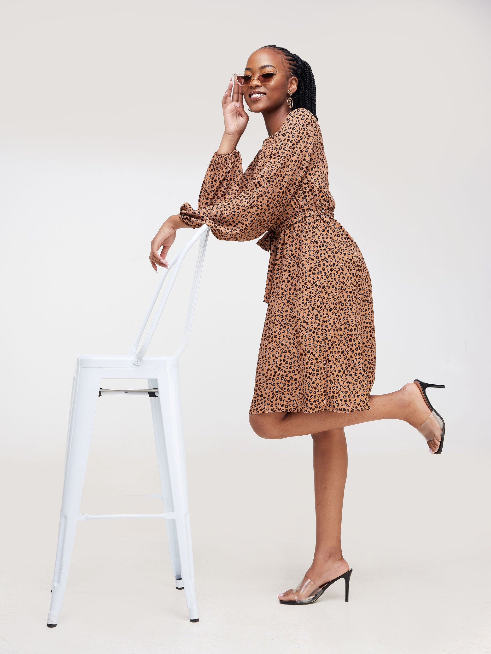 Vivo Basic Ayo Tent Dress - Brown / Black Abstract Print