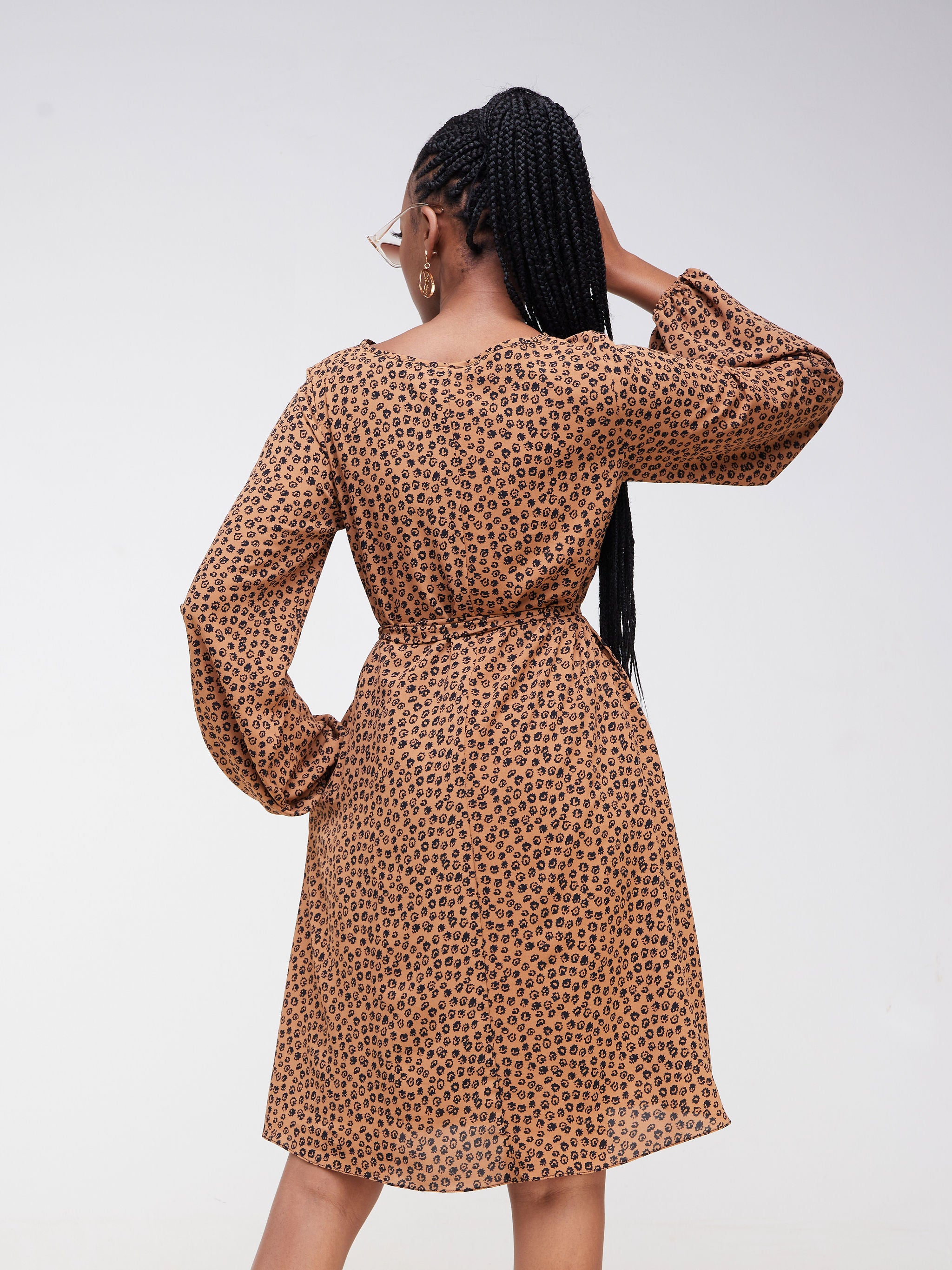 Vivo Basic Ayo Tent Dress - Brown / Black Abstract Print