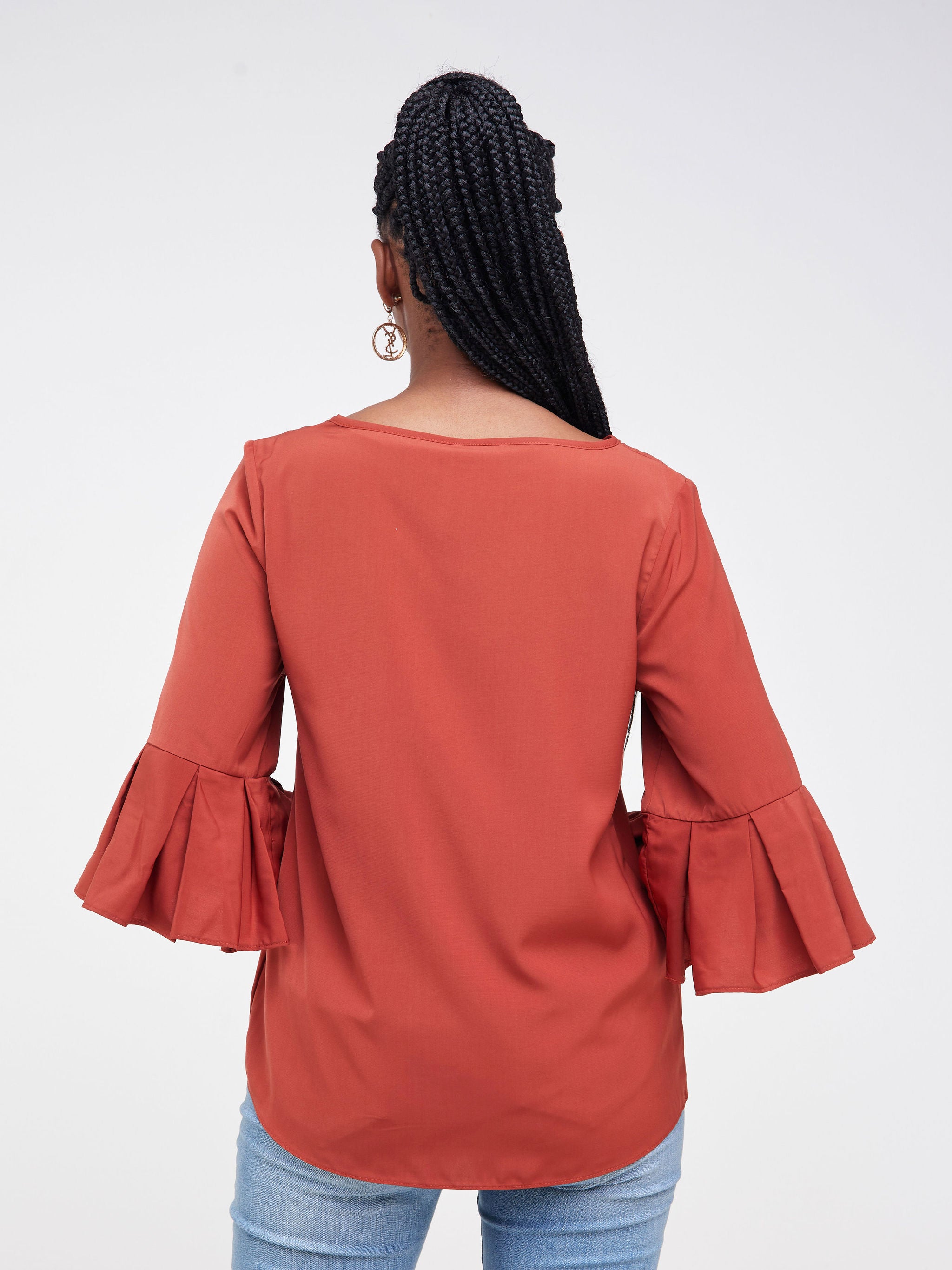 Vivo Zawadi Pleated Sleeve Top - Rust