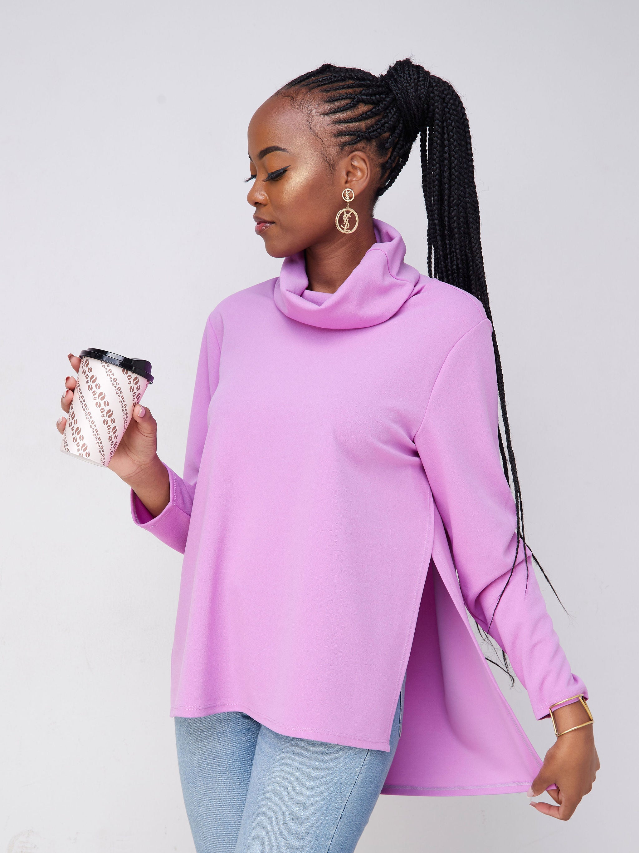 Vivo Basic Cowl Side Slit Top - Lilac