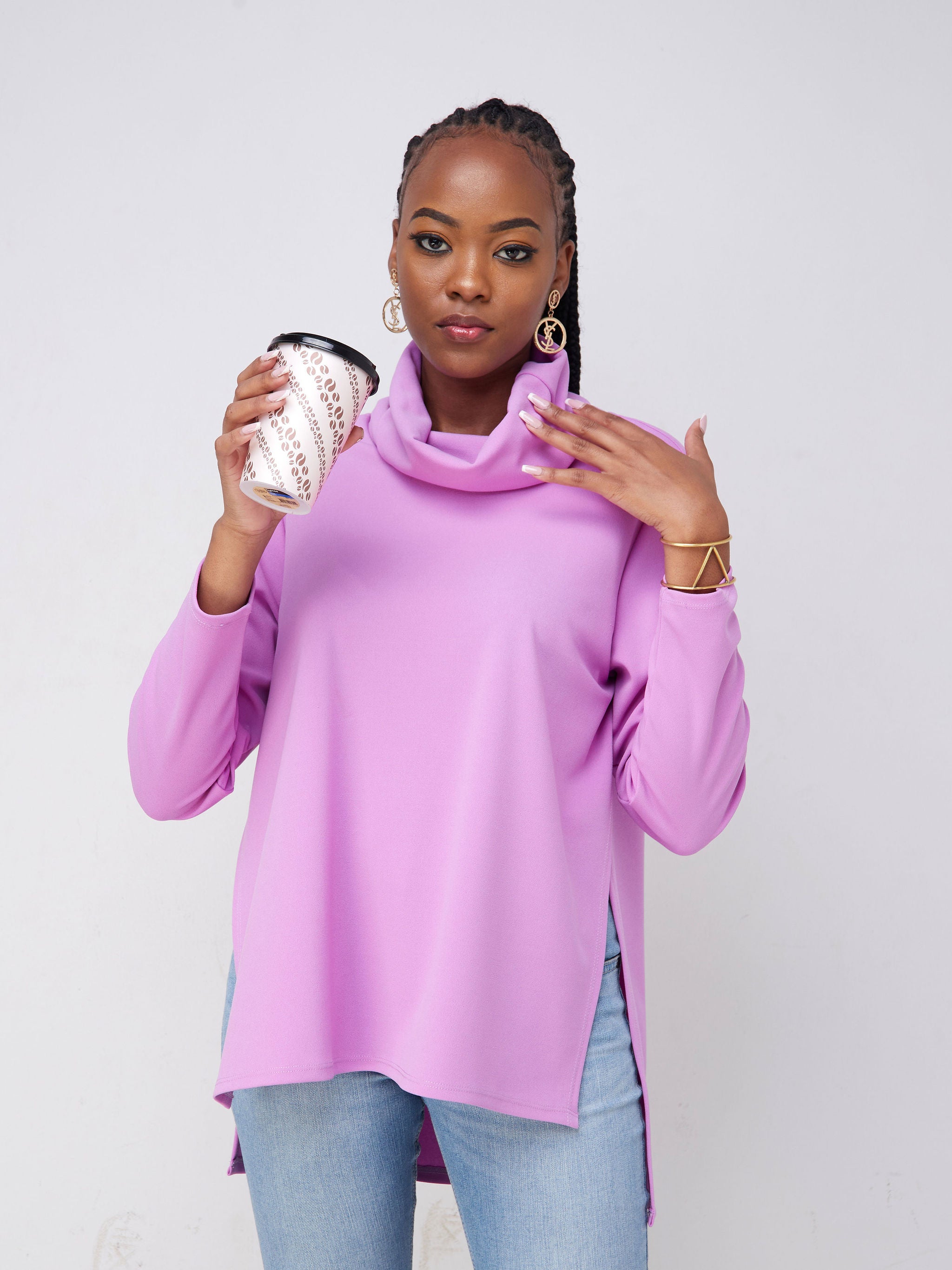 Vivo Basic Cowl Side Slit Top - Lilac