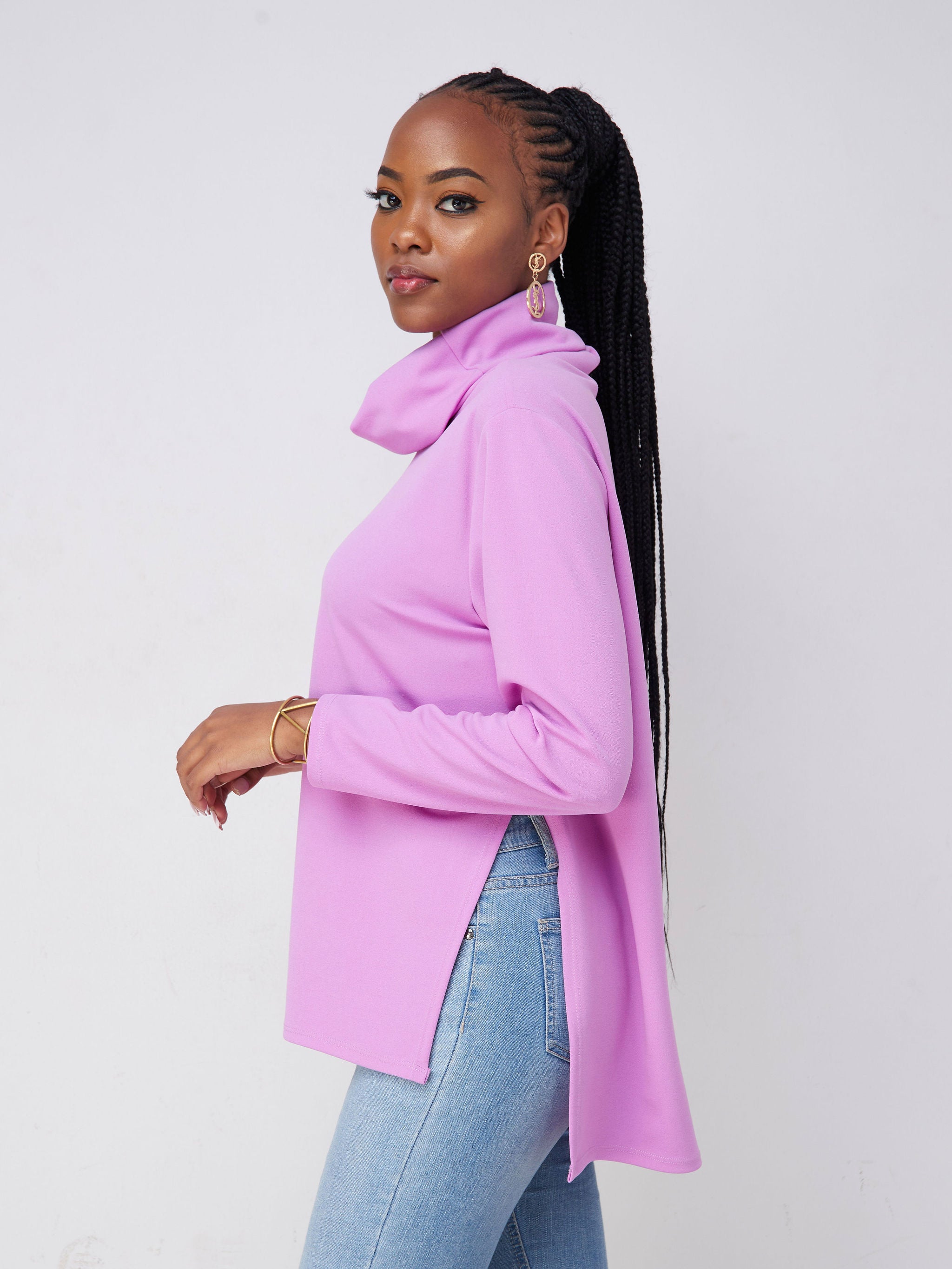 Vivo Basic Cowl Side Slit Top - Lilac
