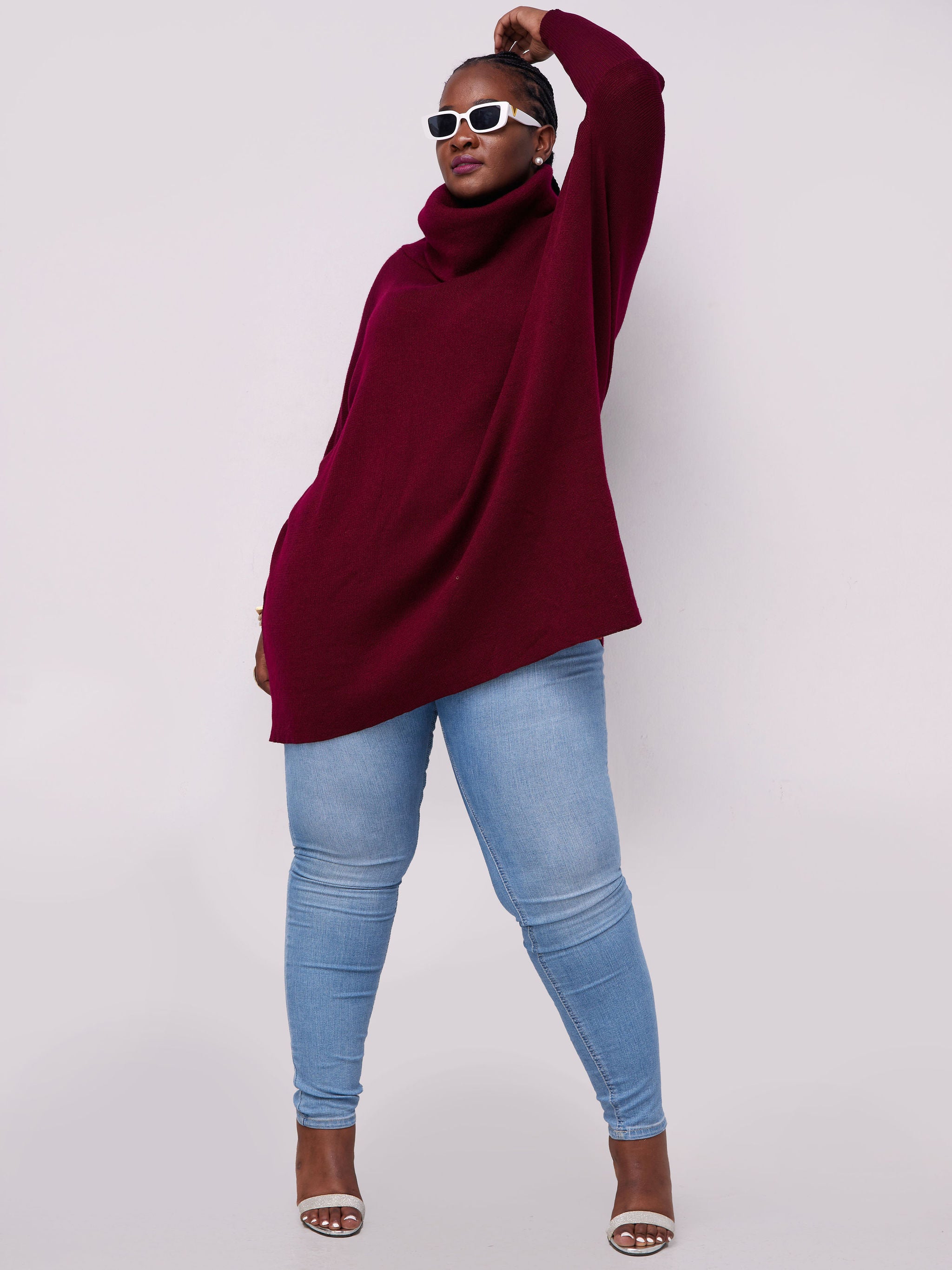 Vivo Cowl Sweater Top - Maroon